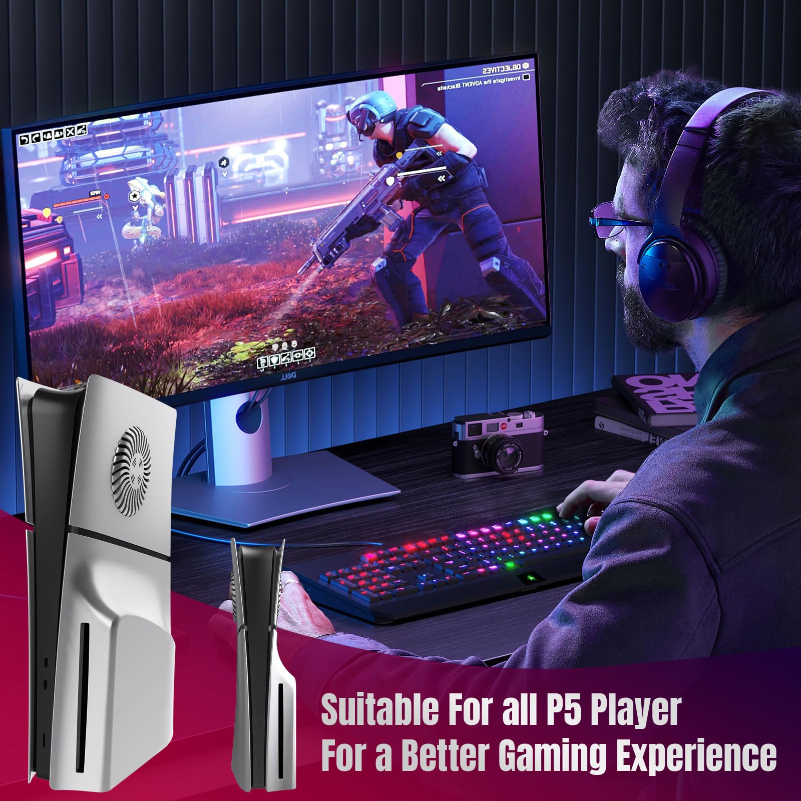 Piastra di copertura Slim Disc Edition con prese d'aria di raffreddamento per console PS5 Slim, pannelli di copertura per Playstation 5, accessori sottili, mascherina protettiva di ricambio (argento)
