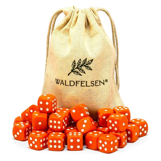 Waldfelsen® - Juego de 6, 12, 20, 30 o 50 dados de alta calidad de Waldfelsen® de tamaño estándar de 16 mm…