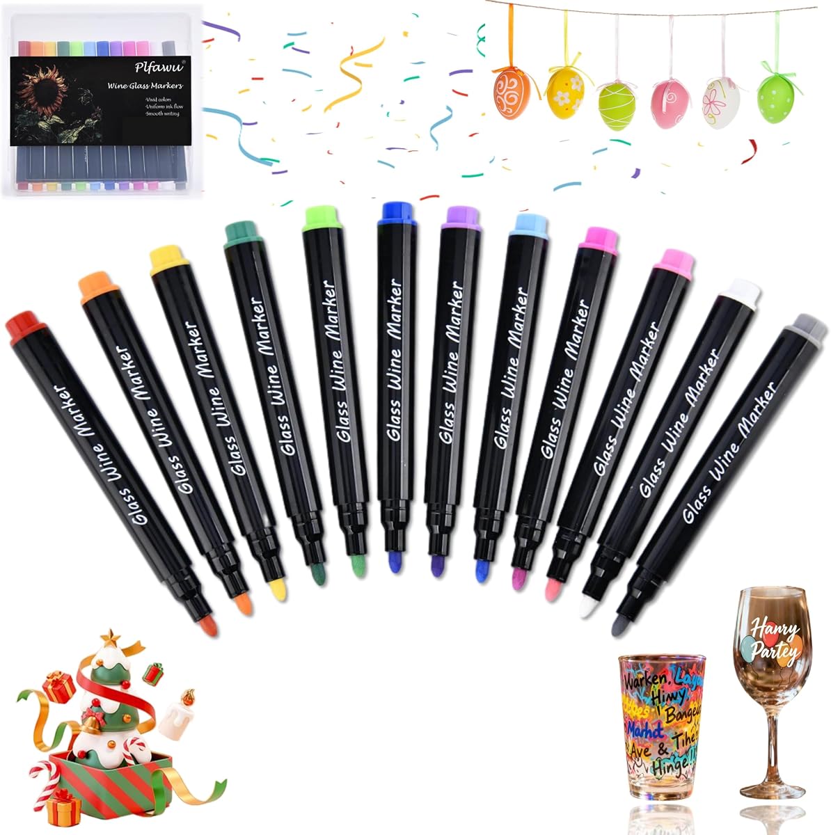 12 Colors Acrylic Wine Glass Markers - Fine Tip, Dishwasher-Safe & Food-Safe Non-Toxic Paint Pens for Party, Wedding & Ceramic Crafts