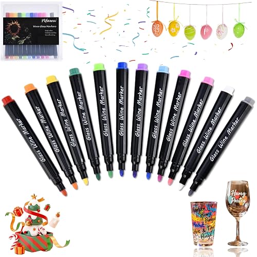 12 Colors Acrylic Wine Glass Markers - Fine Tip, Dishwasher-Safe