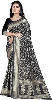Sugathari Banarasi Saree Silk Kanjivaram Pure Women Design Wear Pattu Saree Party Saree with Blouse for Wedding Saree (SAN PARI-182 Dark Green)