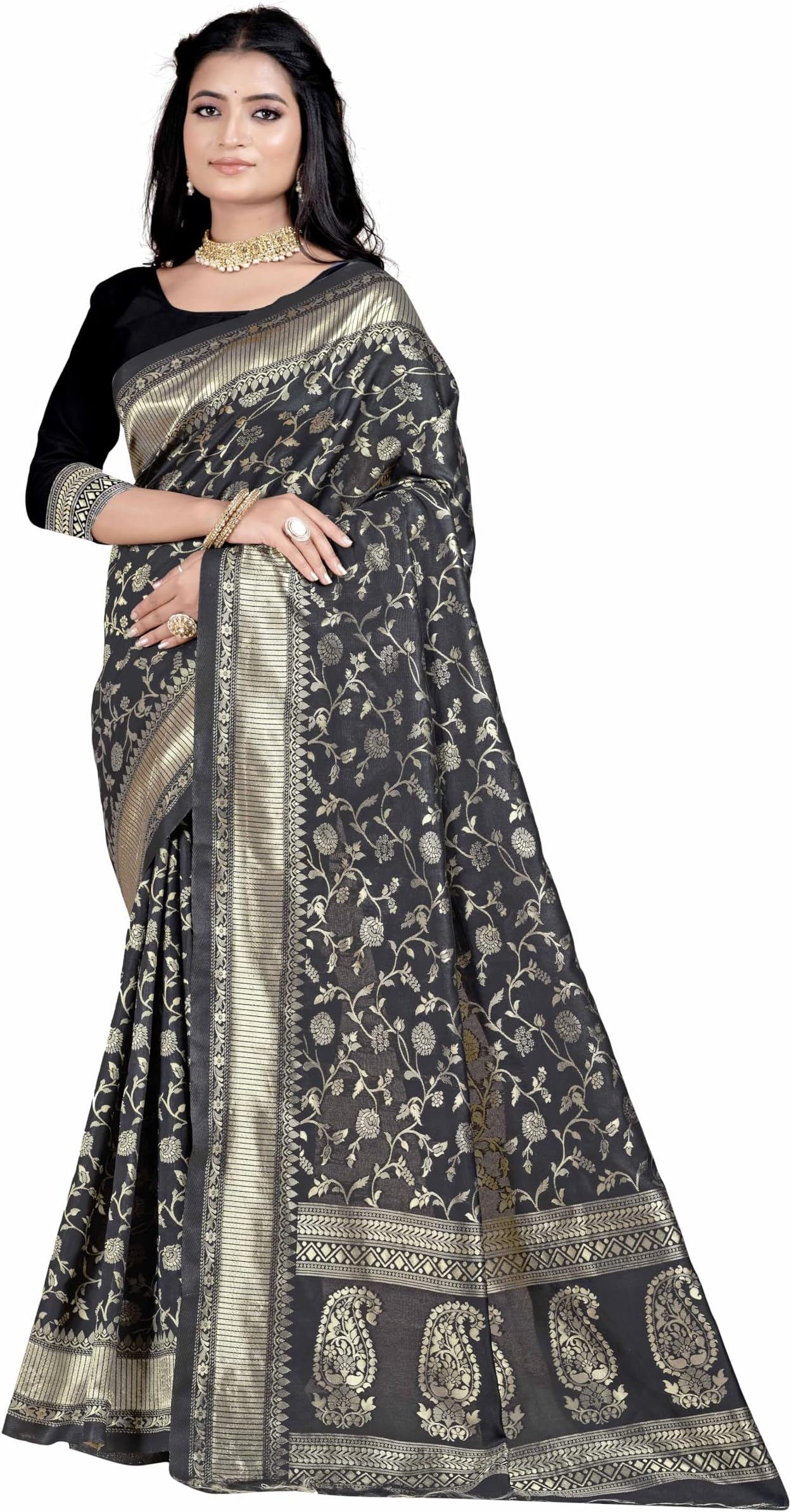 Sugathari Banarasi Saree Silk Kanjivaram Pure Women Design Wear Pattu Saree Party Saree with Blouse for Wedding Saree (SAN PARI-182 Dark Green)
