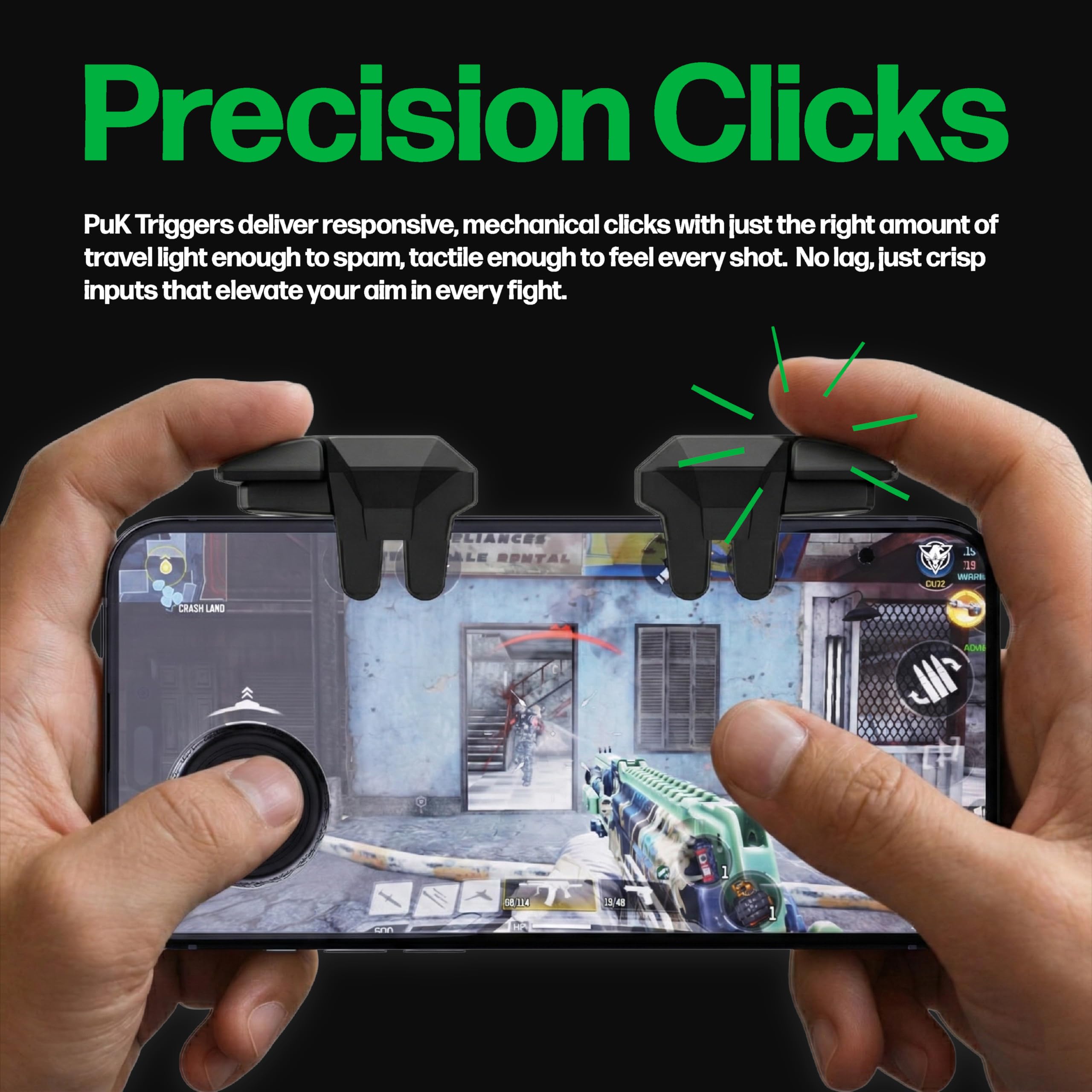 PUK Mobile Gaming Triggers - Clip-On, Zero Delay, Phone Triggers for Gaming - Fortnite, CODM, PUBG Mobile Controller - Game Controller Clip on for Smartphones (iPhone & Android Compatible)
