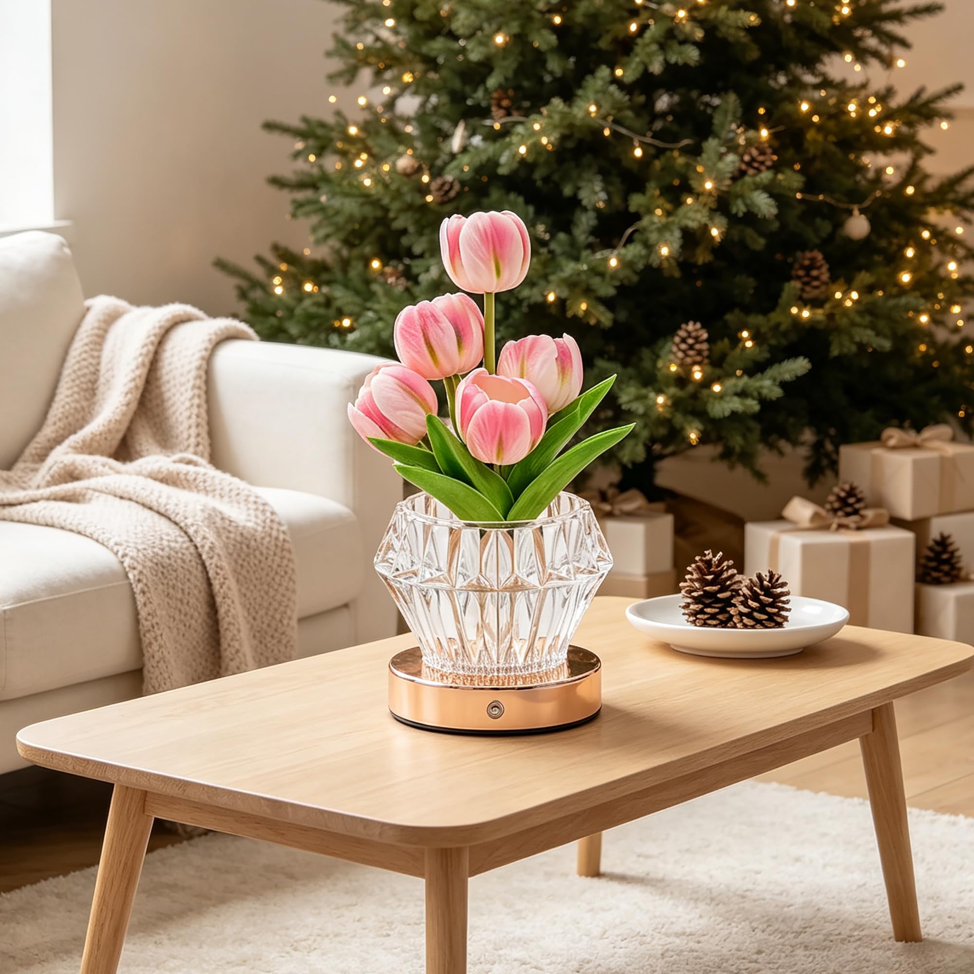 Pink Tulip Flower Lamp Decor Gifts for Women Daughter Friend Grandma