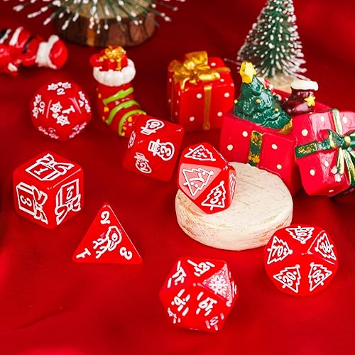 Miniatura 5 de Dados de Navidad 7 dados poliédricos DND con árbol de Navidad y patrón de muñeco de nieve adaptados para Dungeons and Dragons MTG Juego de mesa D&D