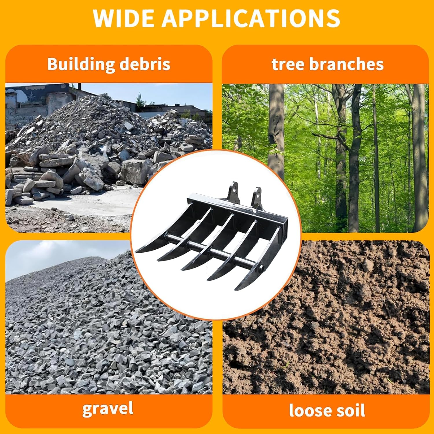 Mini Excavator Rake Attachment for 1-Ton Diggers 25MM/0.98in Thickened Manganese Steel Backhoe Accessories - Land Clearing, Debris & Soil Management