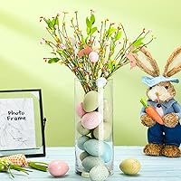 Vista 3 de 16 huevos moteados de Pascua de 2.4 pulgadas, cuenco de plástico para huevos moteados, relleno de jarrón para exhibiciones de primavera y azul claro