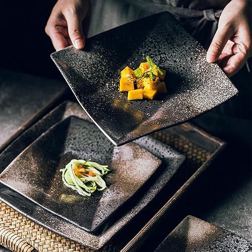 Vista 5 de Dinner Plates, Square Plate Steak Western Food Plate Ceramic Plate Household Porcelain Plate Tableware Bowls and Plates Various Sizes (Size Large)