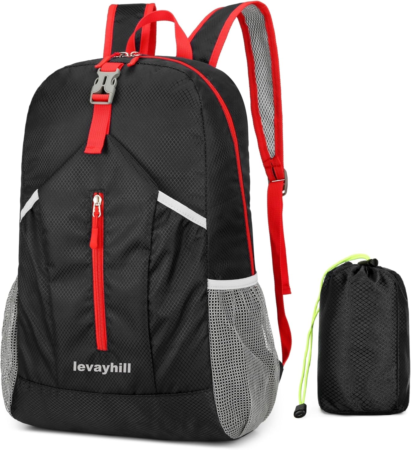 25L Foldable Hiking Backpack Lightweight Packable Basic-Daypack Collapsible Bag Water-Resistant Travel Men Women Camping Cycling Outdoor (Black)