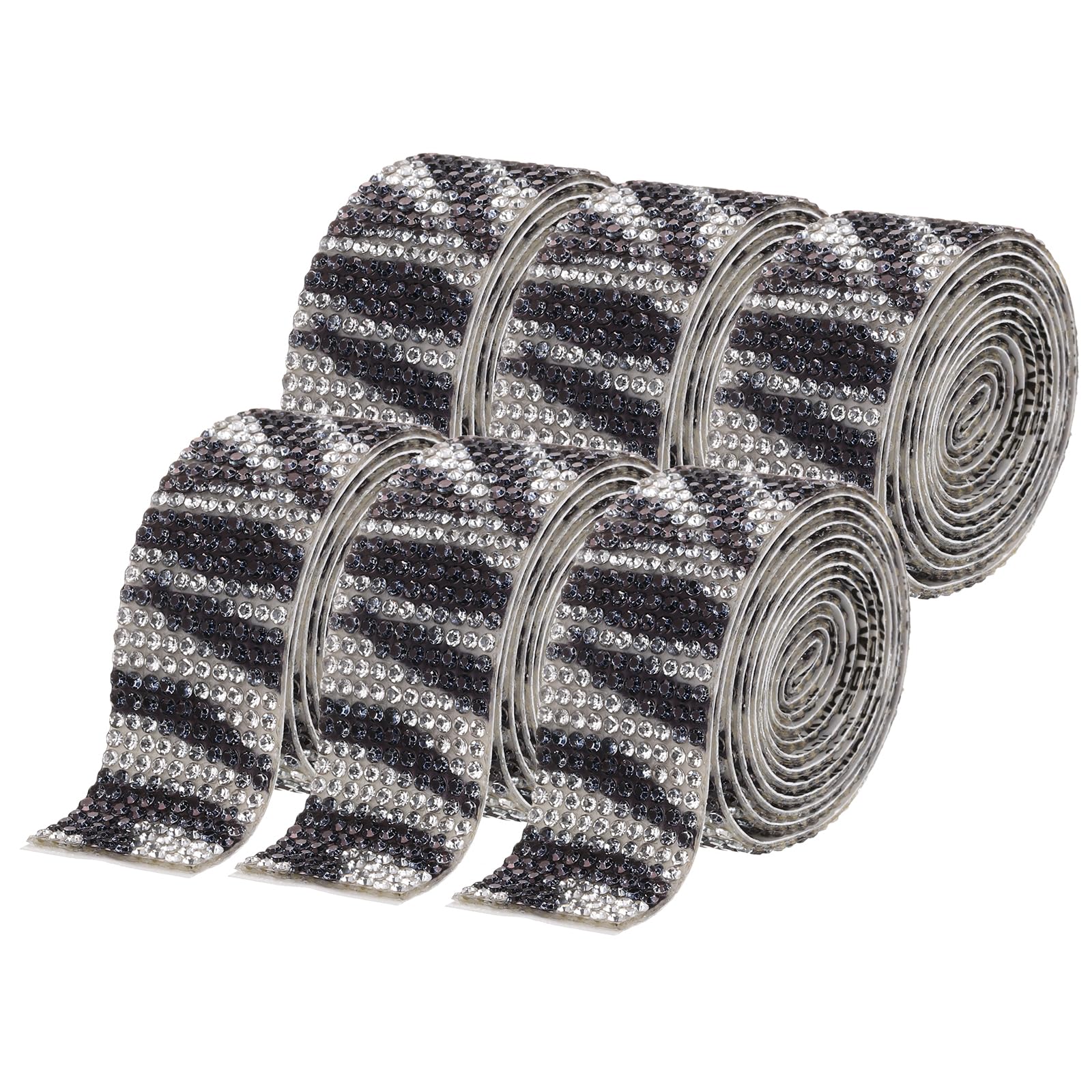 sourcing map 6 Rolls Self-Adhesive Rhinestone Ribbon Crystal Diamond Bling Strips with 2 mm Rhinestone for DIY Arts Crafting Wedding Party Car Phone Decoration, Stripe Pattern
