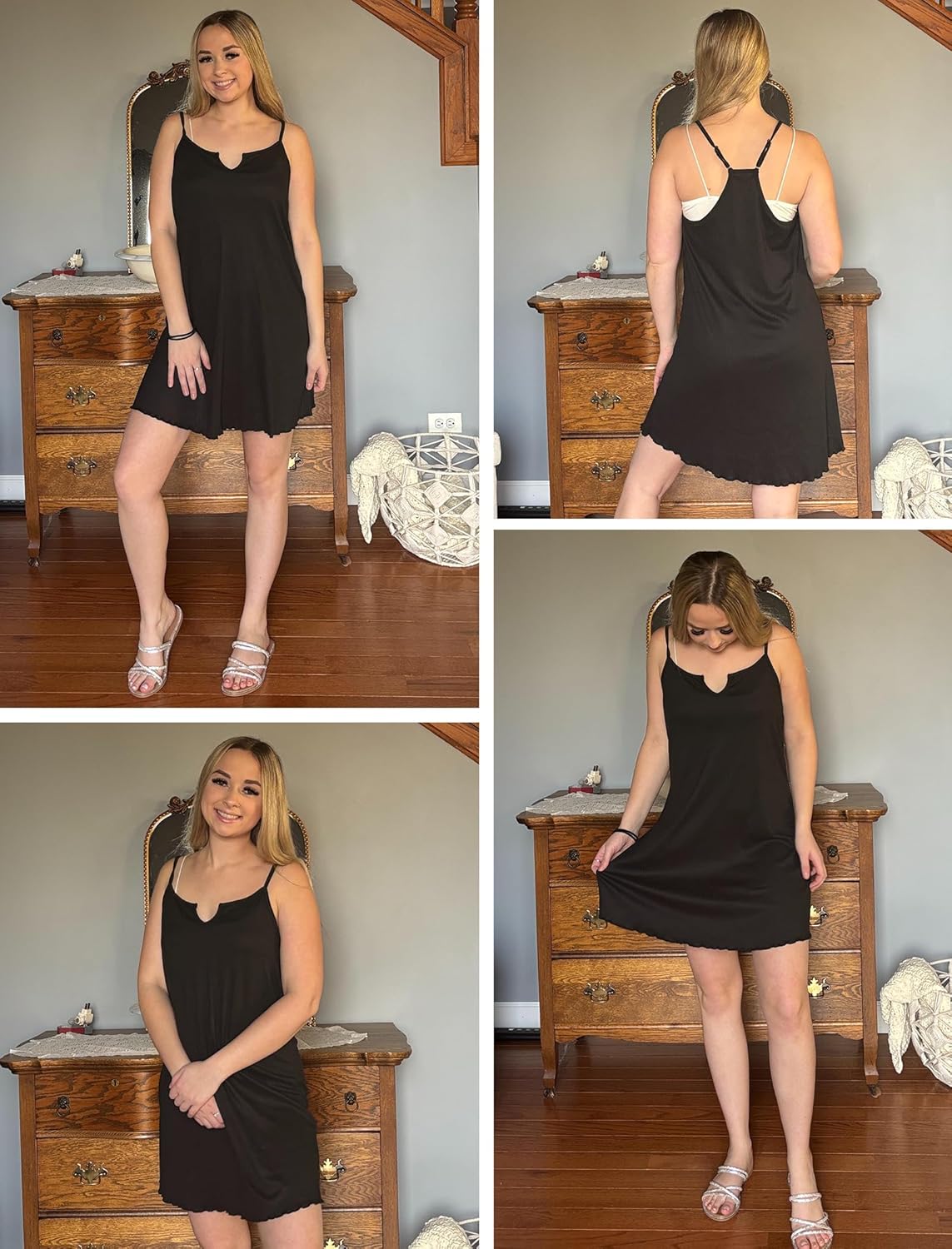 Ekouaer Sleeveless Nightgowns for Women Racerback Night Gowns Ribbed Knit Sleep Shirt Sexy V Neck Spaghetti Strap Dress - Image 6