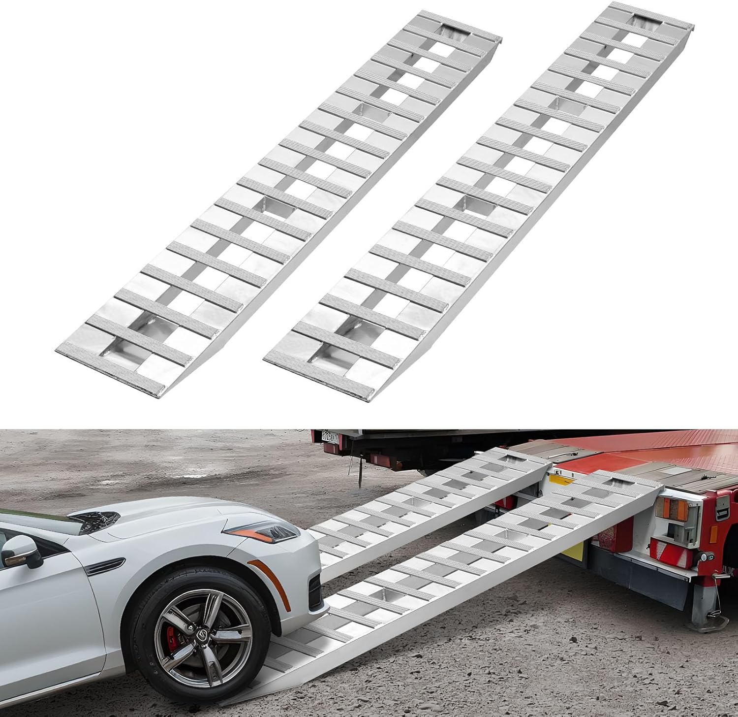 VEVOR Loading Ramps, 2 Pcs 108 x 15 in, Durable Aluminum and Heavy-Duty Trailer Ramp Set with Anti-Slip Plates, 10000 Lbs Combined Capacity, for Carts, Farm Tractors, ATVs, Lawn Mowers, Motorcycles