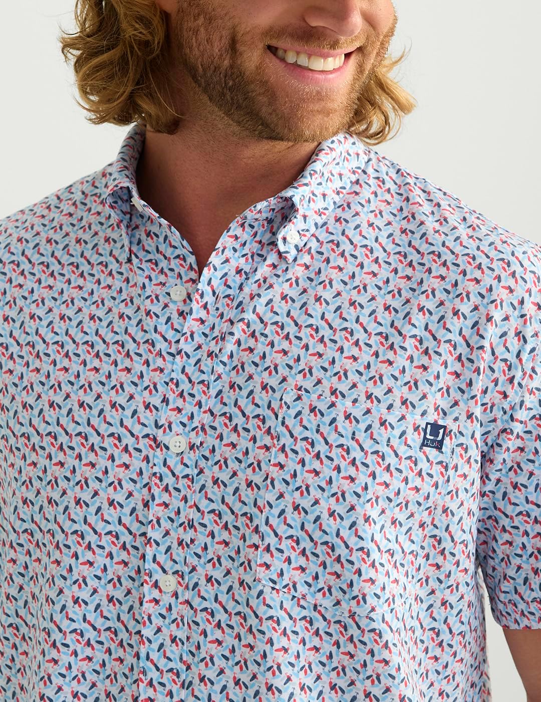 HUK Mens Kona Pattern Short Sleeve Fishing Button Down Shirt - Image 3