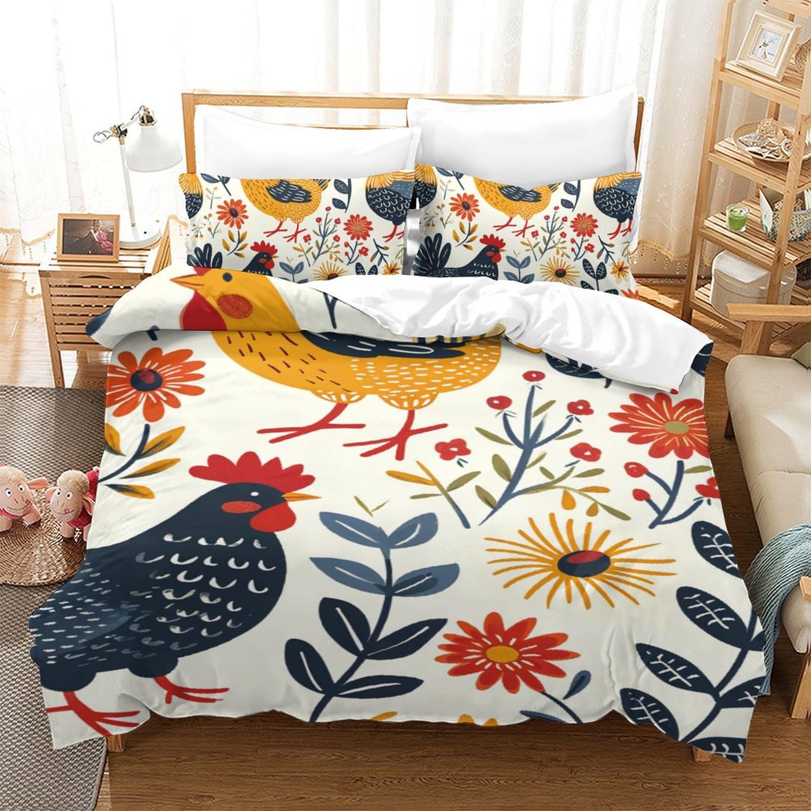 Housse de couette poussins 3D en microfibre douce avec fermeture éclair