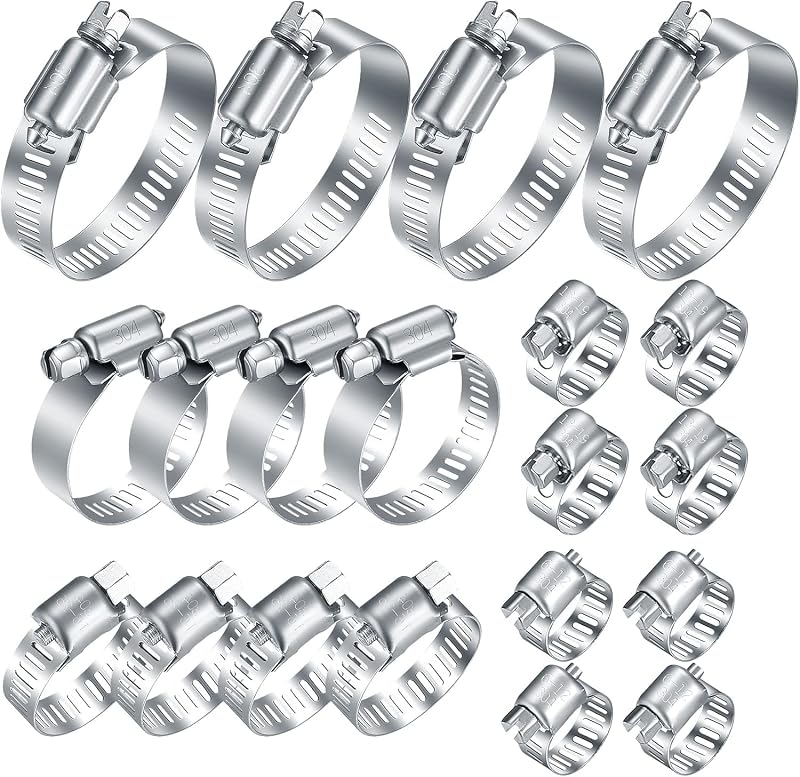 Kit surtido de abrazaderas de manguera ajustables de acero inoxidable de 20 piezas de 1/4-2 pulg. (6-51 mm) | Tubo de engranaje helicoidal, línea de combustible, servicio pesado para conexiones de mangueras de plomería, lavadoras, mecánicas, de jardín y automotrices