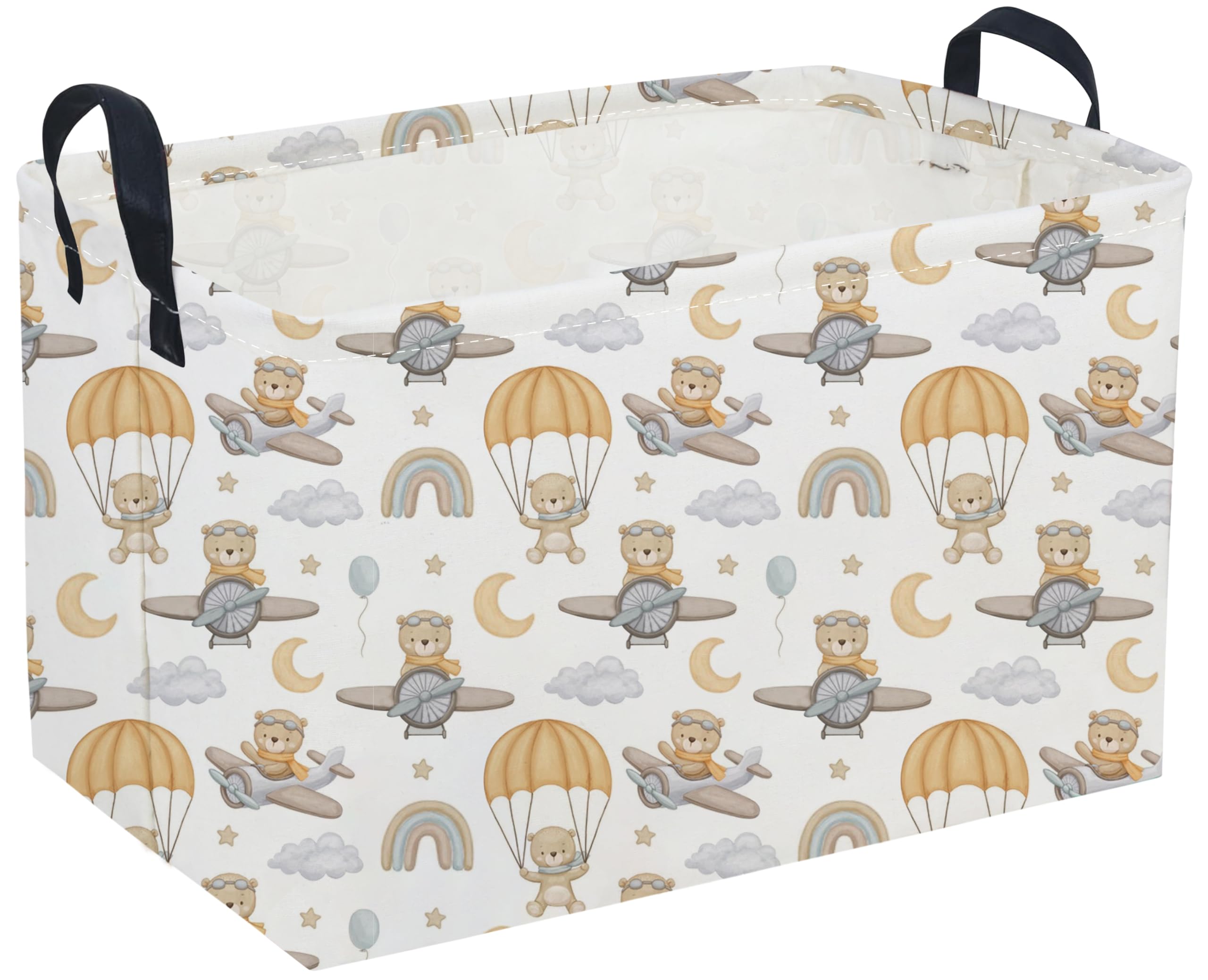 Sanjiaofeng Rectangular Kids Basket Bear Storage Bins,Cute Storage Basket with Handles.Clothers,Books,Kid's Gifts Bins. (Airplane Bear)