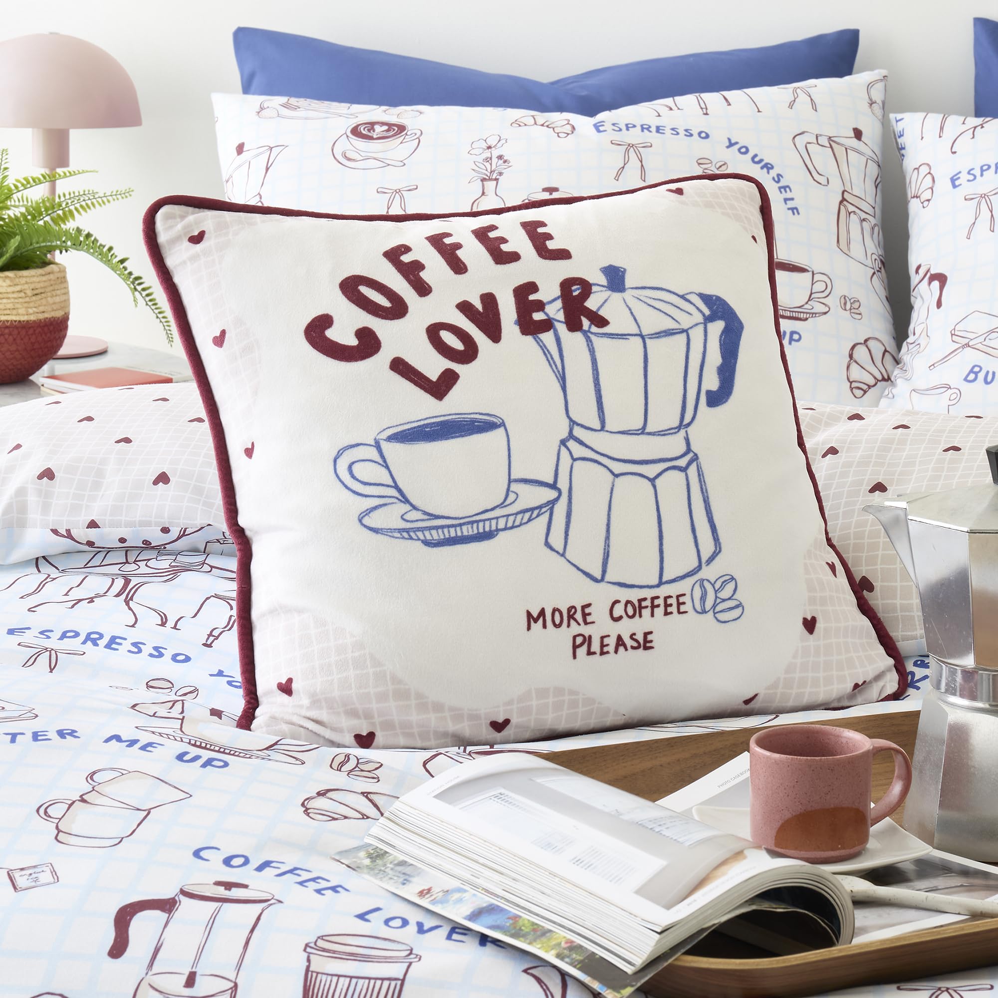 George Blue Fusion Coffee Club Velvet 43 X 43Cm Filled Cushion