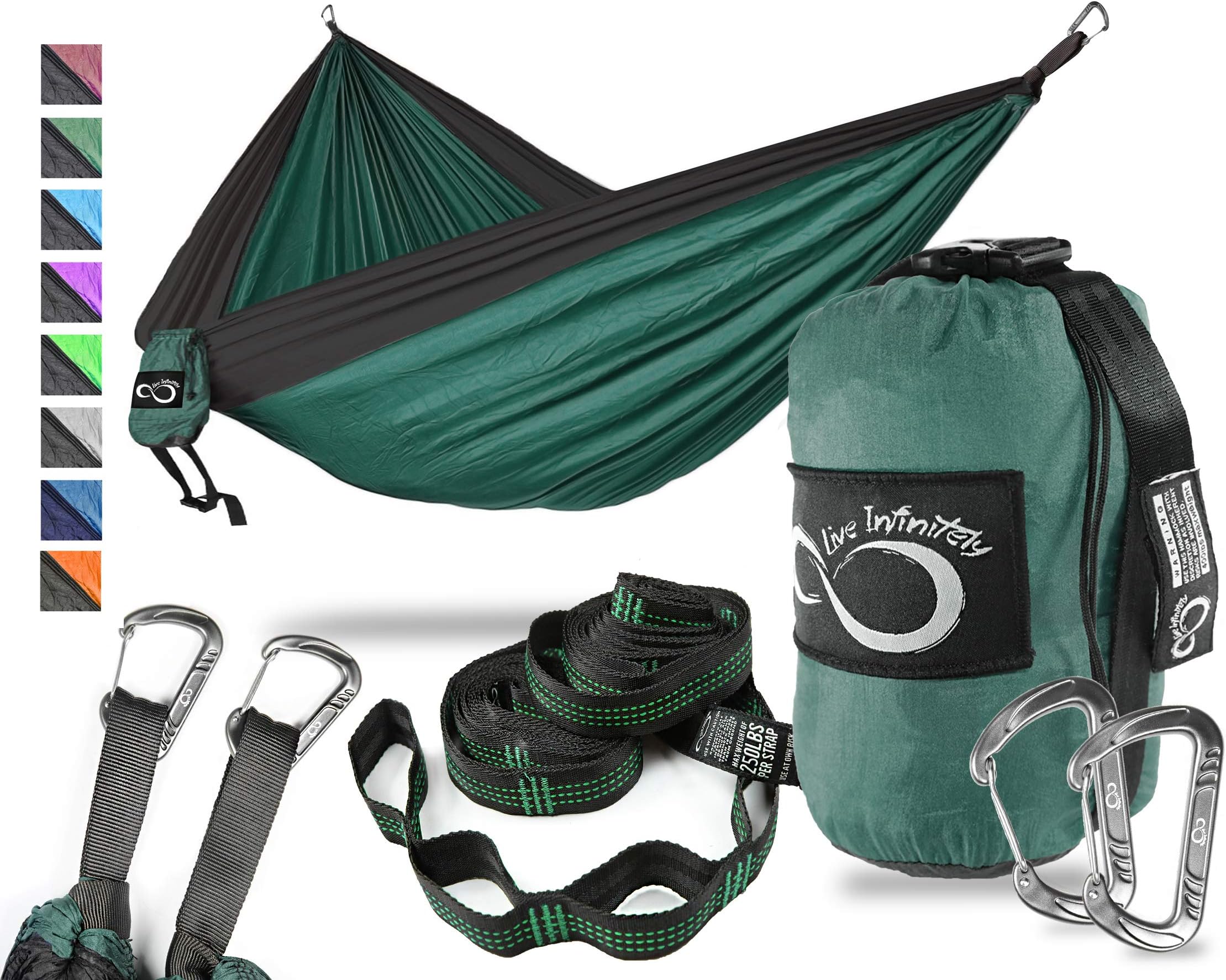 Double Outdoor Camping Hammock Set- Lightweight, Compact & Portable Two Person Parachute Nylon Hammock Set- 2-16 Loop Tree Straps - Holds 500LBS-Ideal for Travel, Hiking & Beach