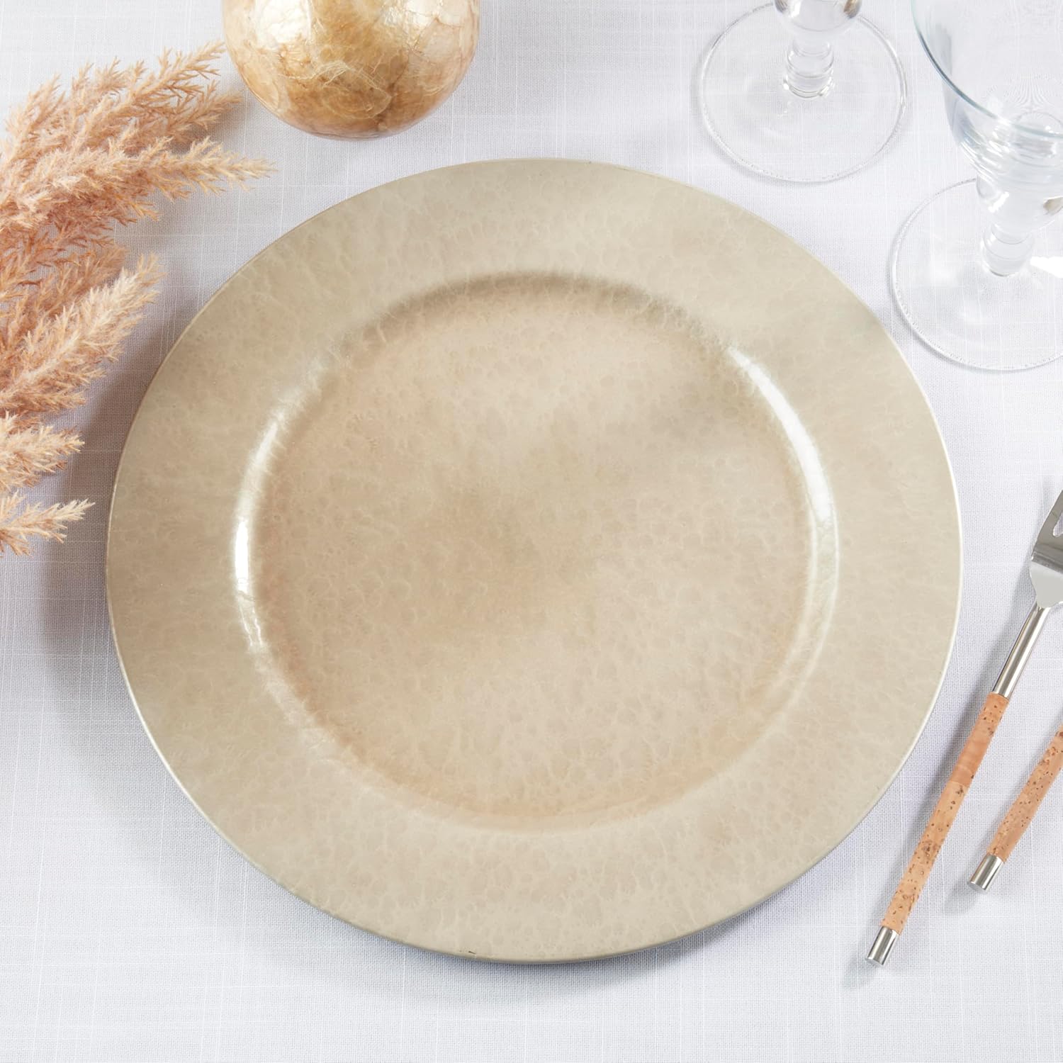 SARO LIFESTYLE Soft Glow Faux Mother of Pearl Charger Plate (Set of 4), 13", Grey - Image 5