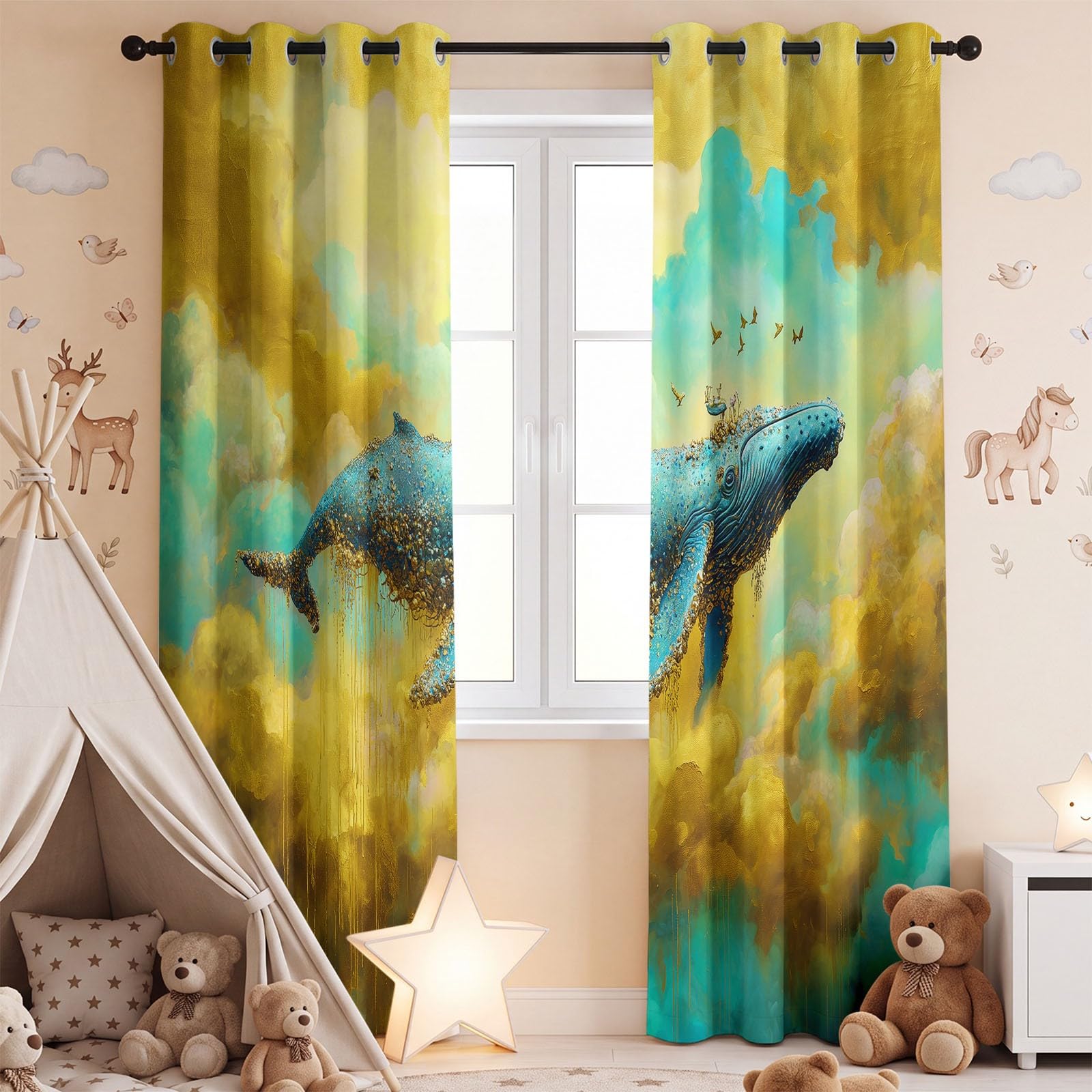 Générique Rideau Occultant Fantaisie Naturel Salon Moderne Thermique Isolant Anti Froid Polyester 2 Pièces 135 x 245 CM Rideaux De Fenêtre Animal Nuage pour Chambre Cuisine Décoration