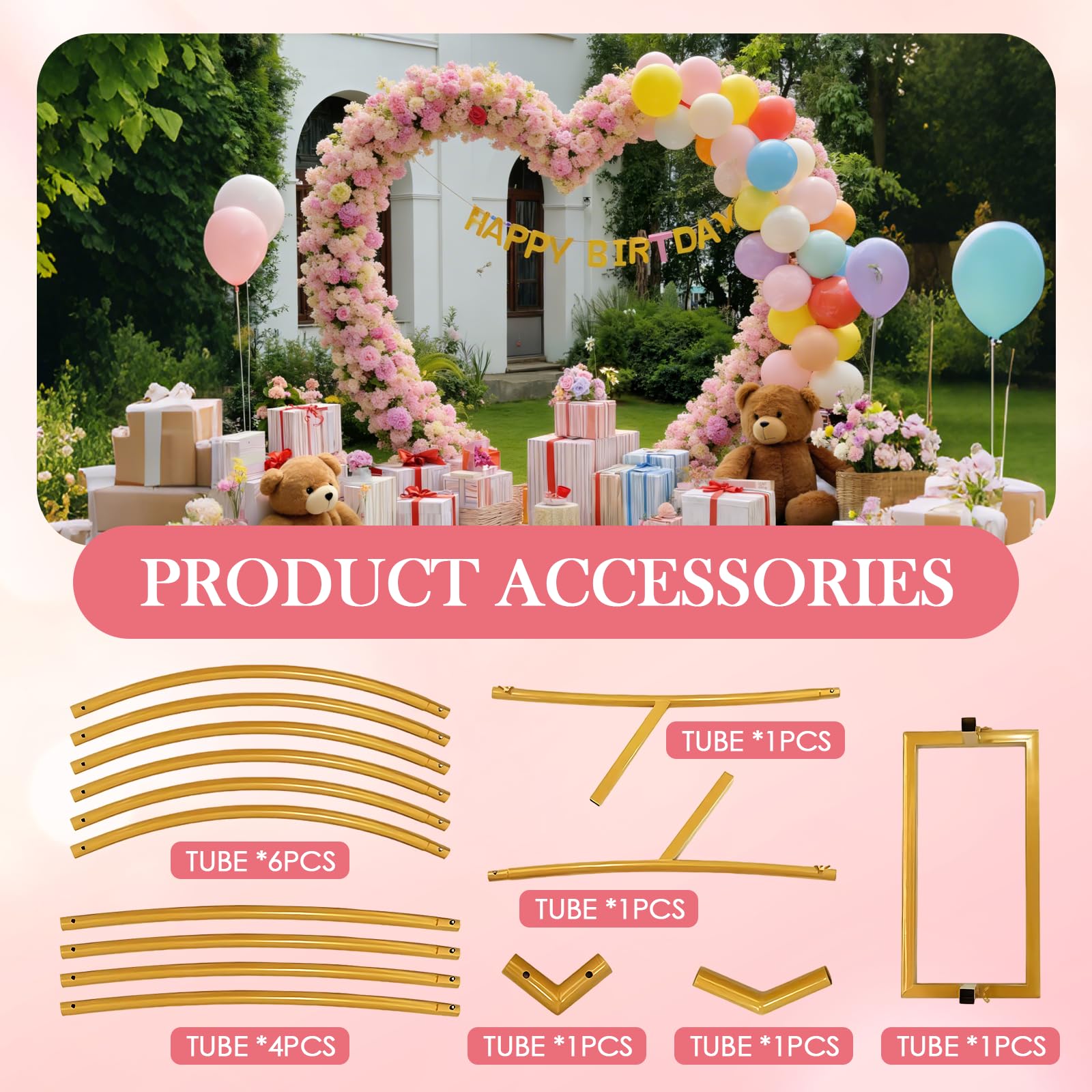 Kit de arco de globos de metal dorado de 2 m x 2 m con marco en forma de corazón, soporte de arco de boda para novia, compromiso, día de San Valentín y decoración de fiesta de cumpleaños, marco de
