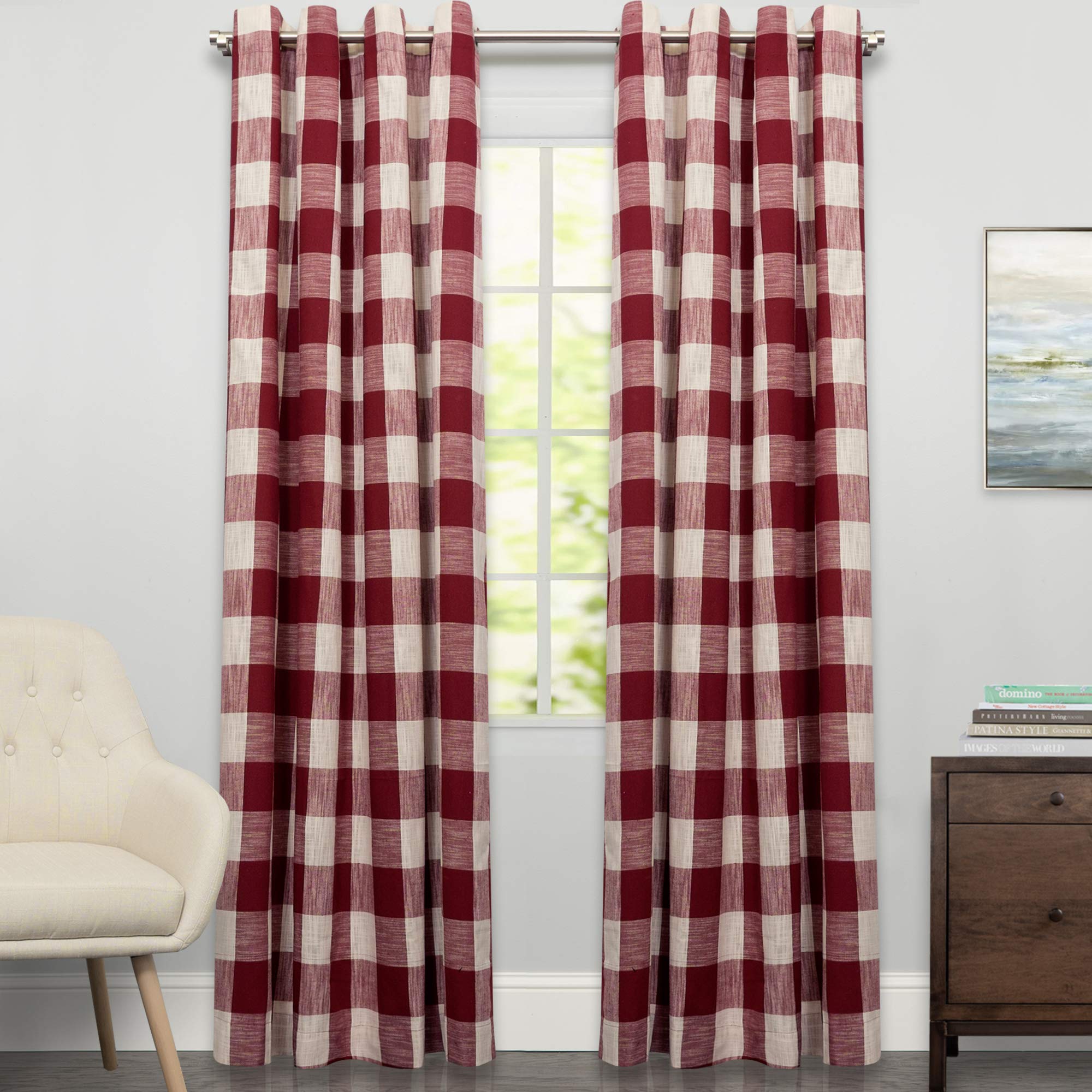 Sweet Home Collection Kitchen Curtains for Windows 40+ Styles &amp; Colors Swag, Valance, Tier Sets &amp; Panels Cafe Curtains for Farmhouse, Rustic, Modern Décor, Courtyard Red, 84" Panel