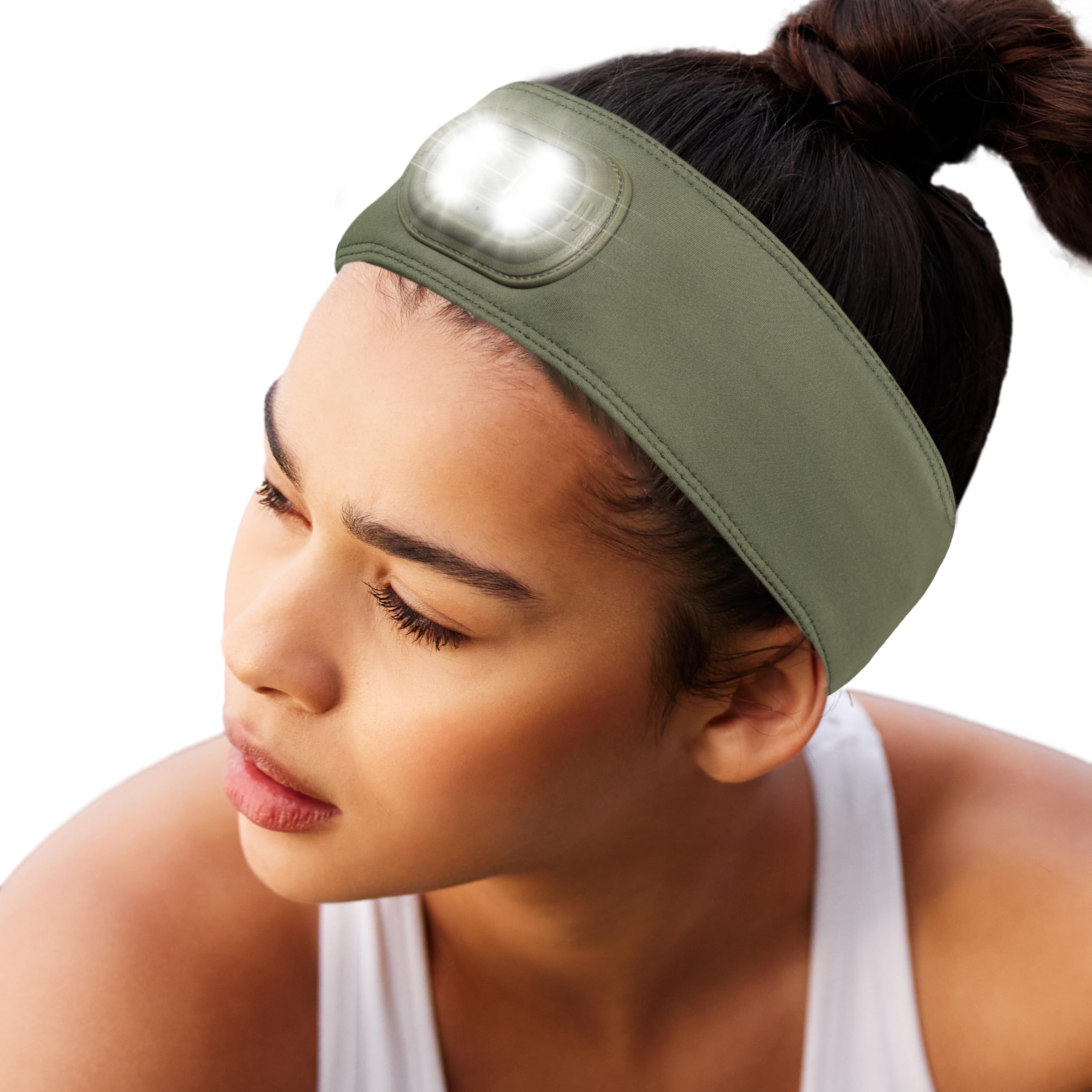 HEAD LIGHTZ Headlightz by Roq Innovation - Flashlight Adjustable Padded Headband with Light - LED Headlamp - Headband Lights for Forehead - Unisex, Rechargeable, Camo Green