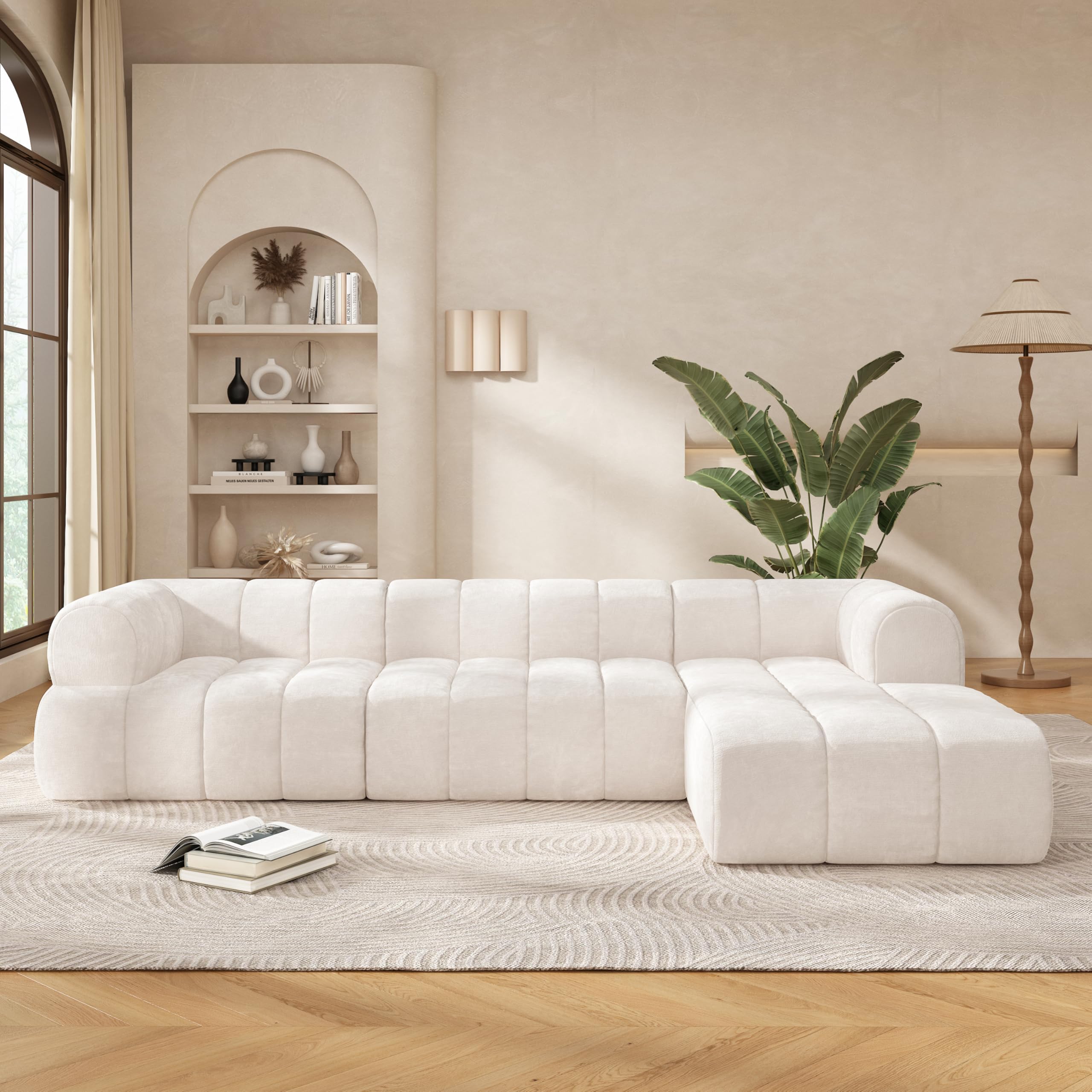 122" Modern L-Shaped Sectional Sofa with High-Density Fully Compressed Sponge and Chaise Lounge,2-Piece Set,Fully Assembled Right Hand Facing, Perfect for Living Room,Lounge (Beige_94)