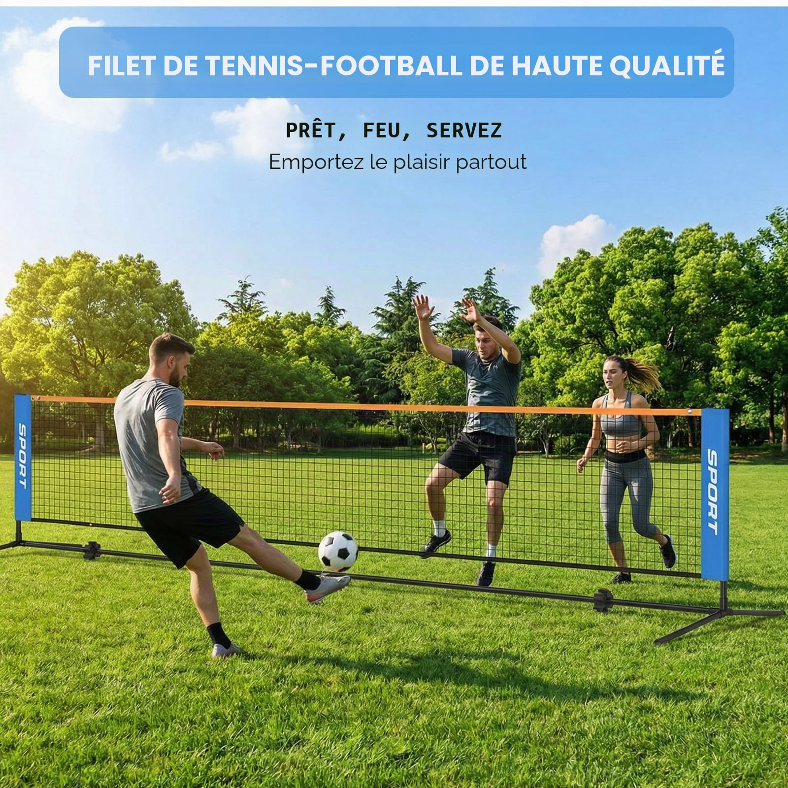 Filet de Badminton, 4m/5m Filet Portable pour Volley-Ball, Pickleball, Tennis, Football, Hauteur Réglable, Filet en Nylon Pliable, avec Sac de Transport, Cadre métallique