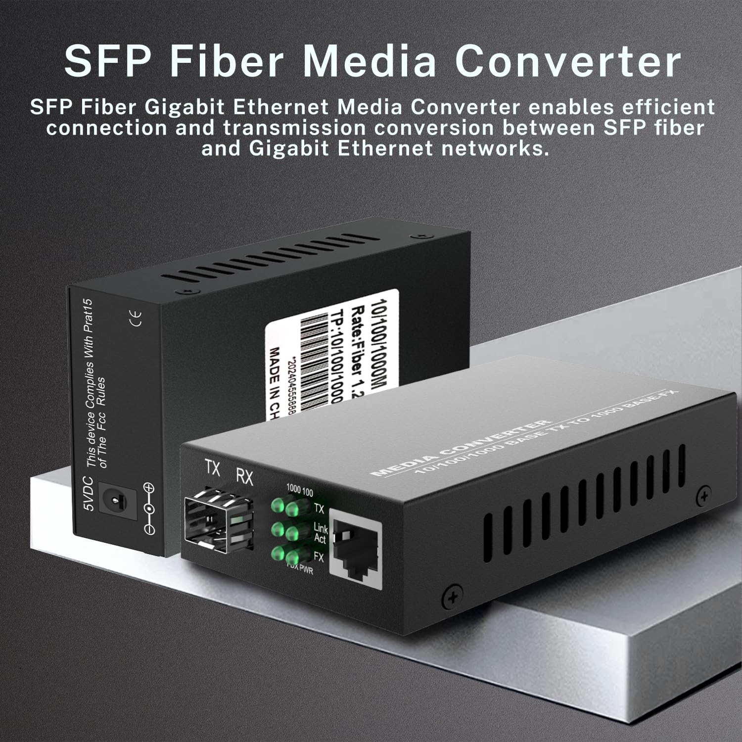 FTTPVIPS A Pair of 1.25G/s Bidi Gigabit Single-Mode Fiber Ethernet Media Converter with 2PCS Bidi SFP LC Transceiver Module Included, 10/100/1000Base-Tx to 1000Base-SX SMF RJ45 to SFP Slot up to 30KM