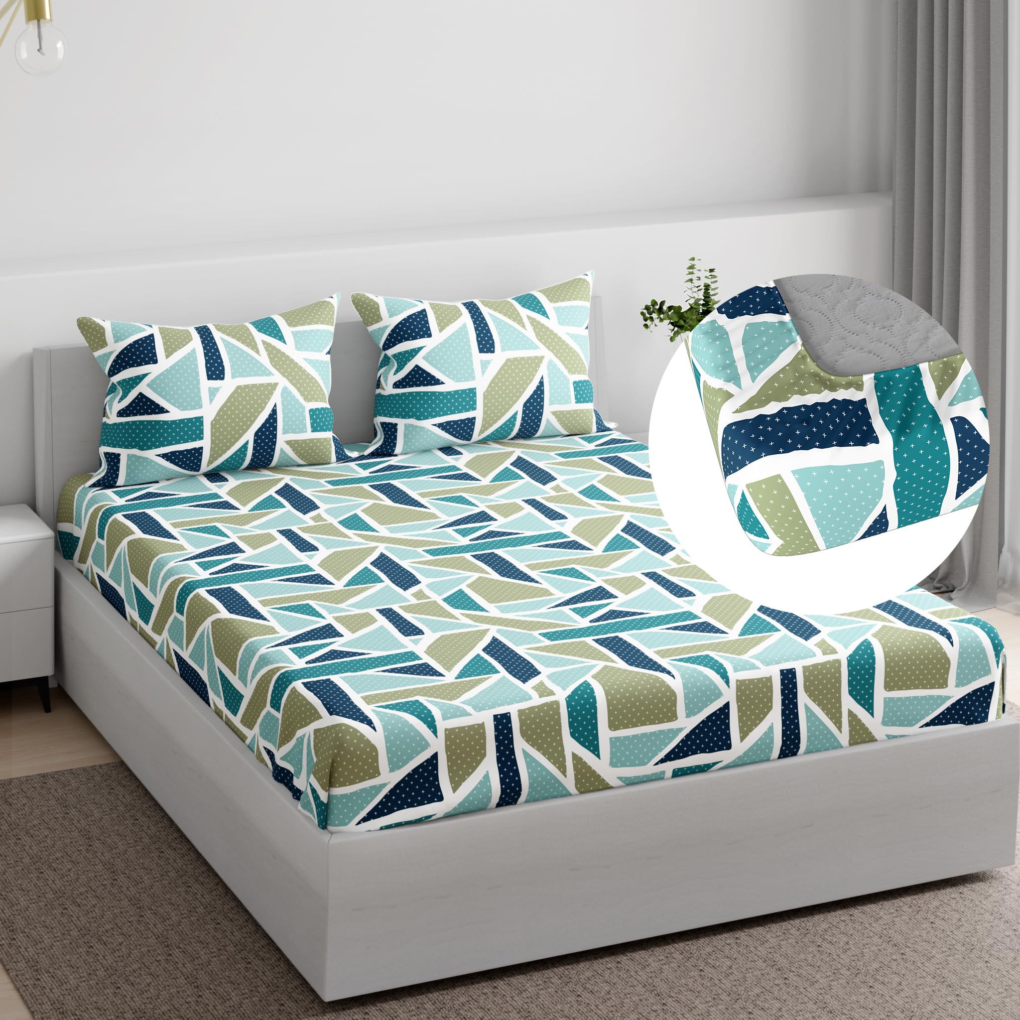Wakefit Essentials 100% Cotton Super Soft Fitted Bedsheet with 2 Pillow Covers | Tiera Blue King, 84" x 72", Tiera Blue | 2.14m x 1.83m