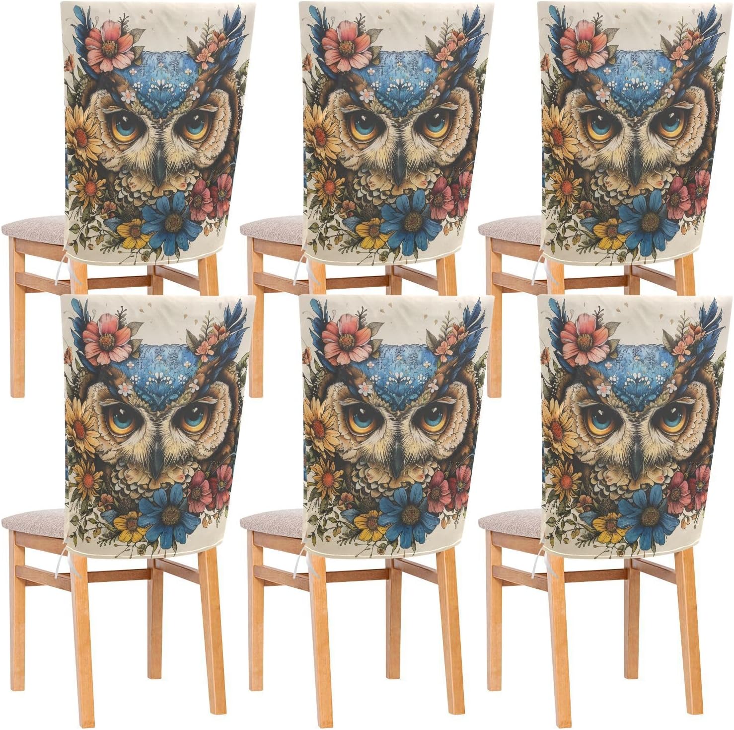 ALAZA Boho Owl Flowers Chair Back Cover Set of 6, Washable Reusable Removable Chair Slipcovers Decorative Chair Cover for Home Kitchen Wedding Party