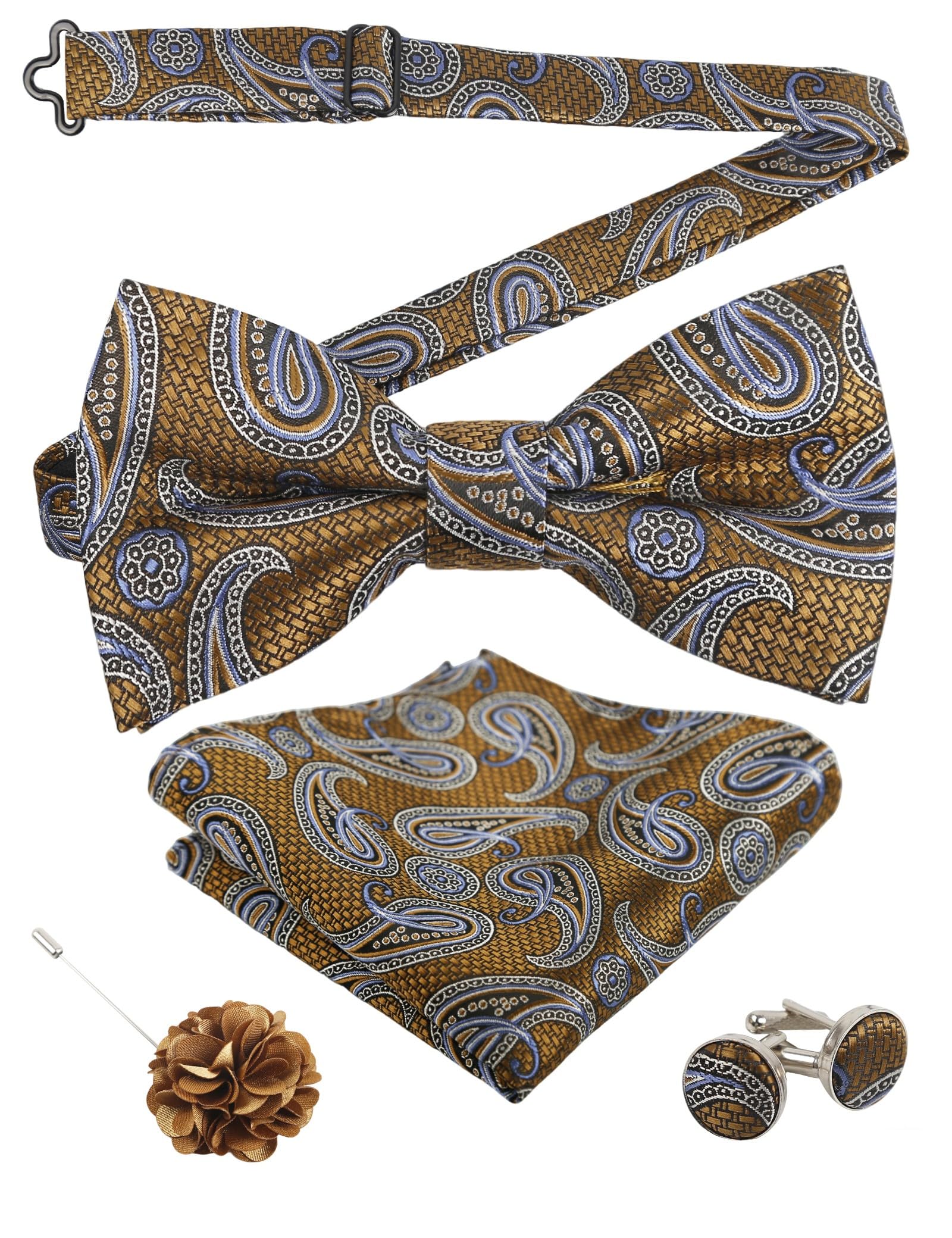 Alizeal Mens 4pcs Vintage Paisley Bow Tie Set