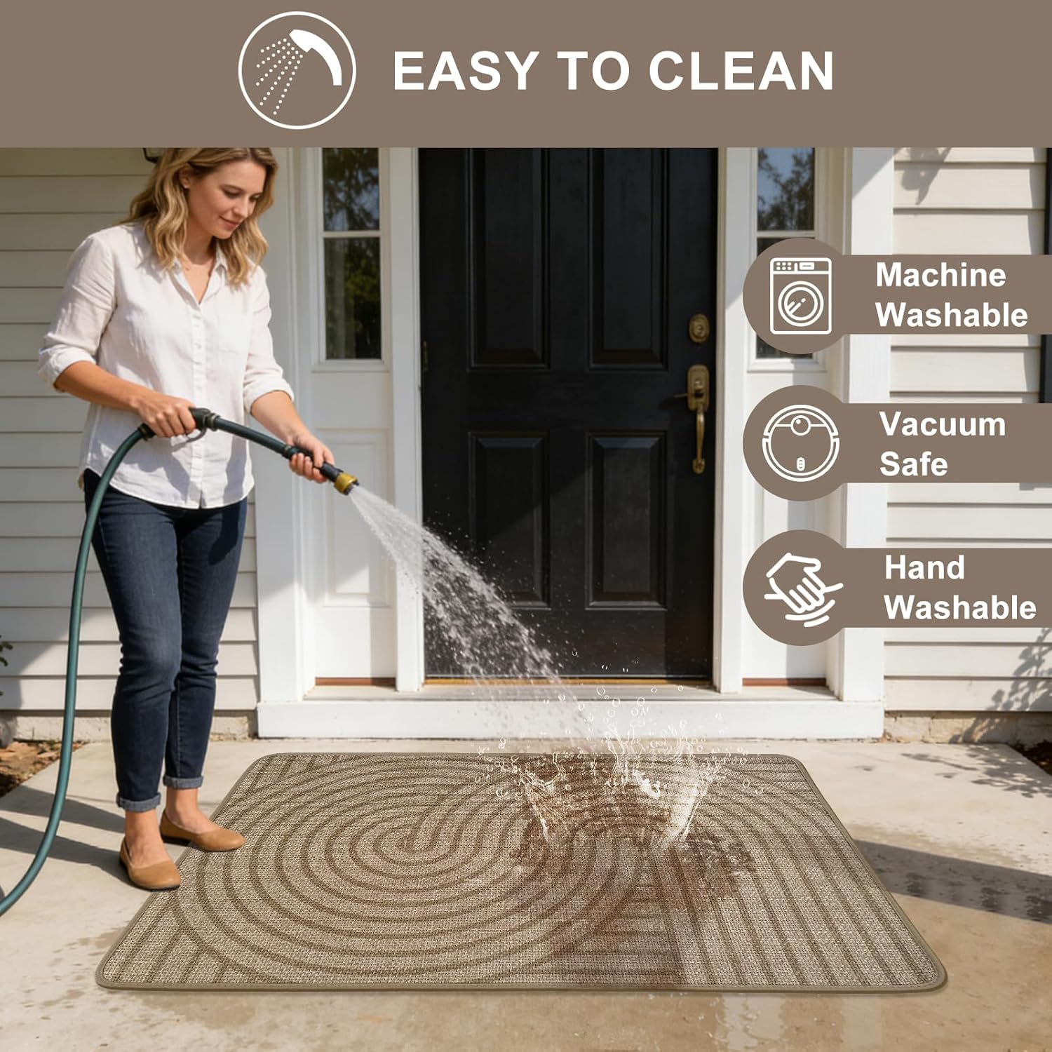 HDFK Geometric Front Door Mat Brown 35x24inches, Absorbent Non-Slip Low-Profile, Washable Easy Clean Welcome Indoor Outdoor Entrance Rug