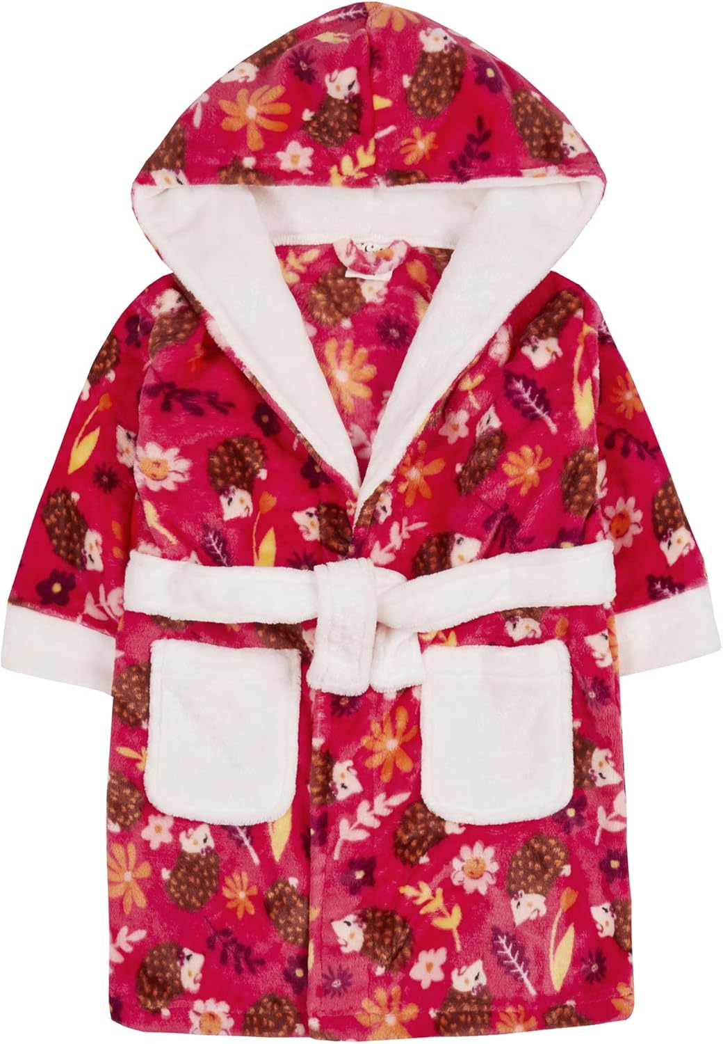 Metzuyan Kids Girls Novelty Robe Hooded Plush Fleece Pink Hedgehog
