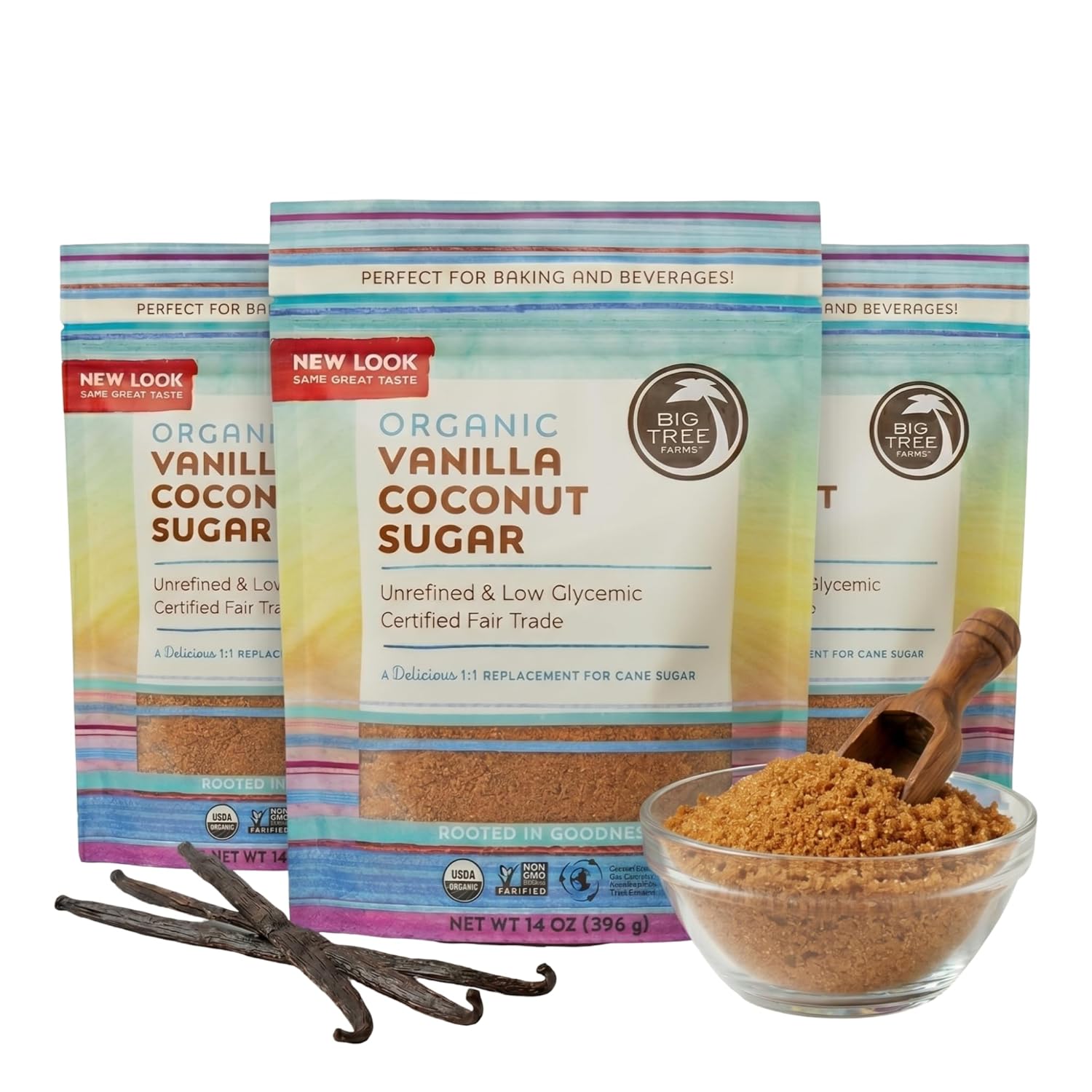 Big Tree Farms Organic Brown Coconut Sugar - Coconut Palm Sugar, Unrefined, Fine Crystals, Cane Sugar Replacement, Coconut Blossom Nectar, Vegan, Perfect for Baking - 1 Pound (Pack of 6)