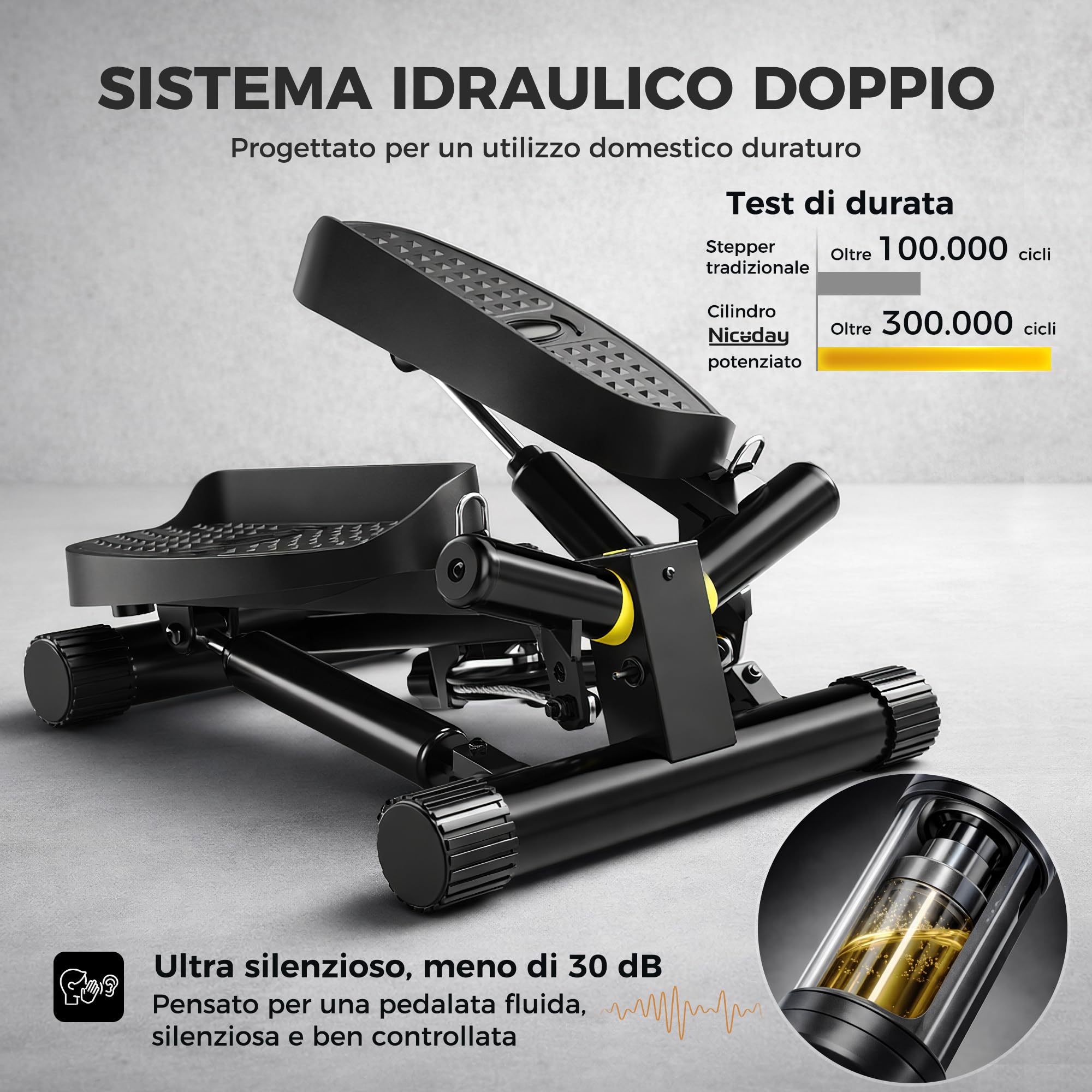 NICEDAY Stepper Twist per Allenamento, Mini Stepper da Casa con Fasce di Resistenza e Monitor LCD, Salvaspazio, Pedali Antiscivolo, Allenamento Total Body