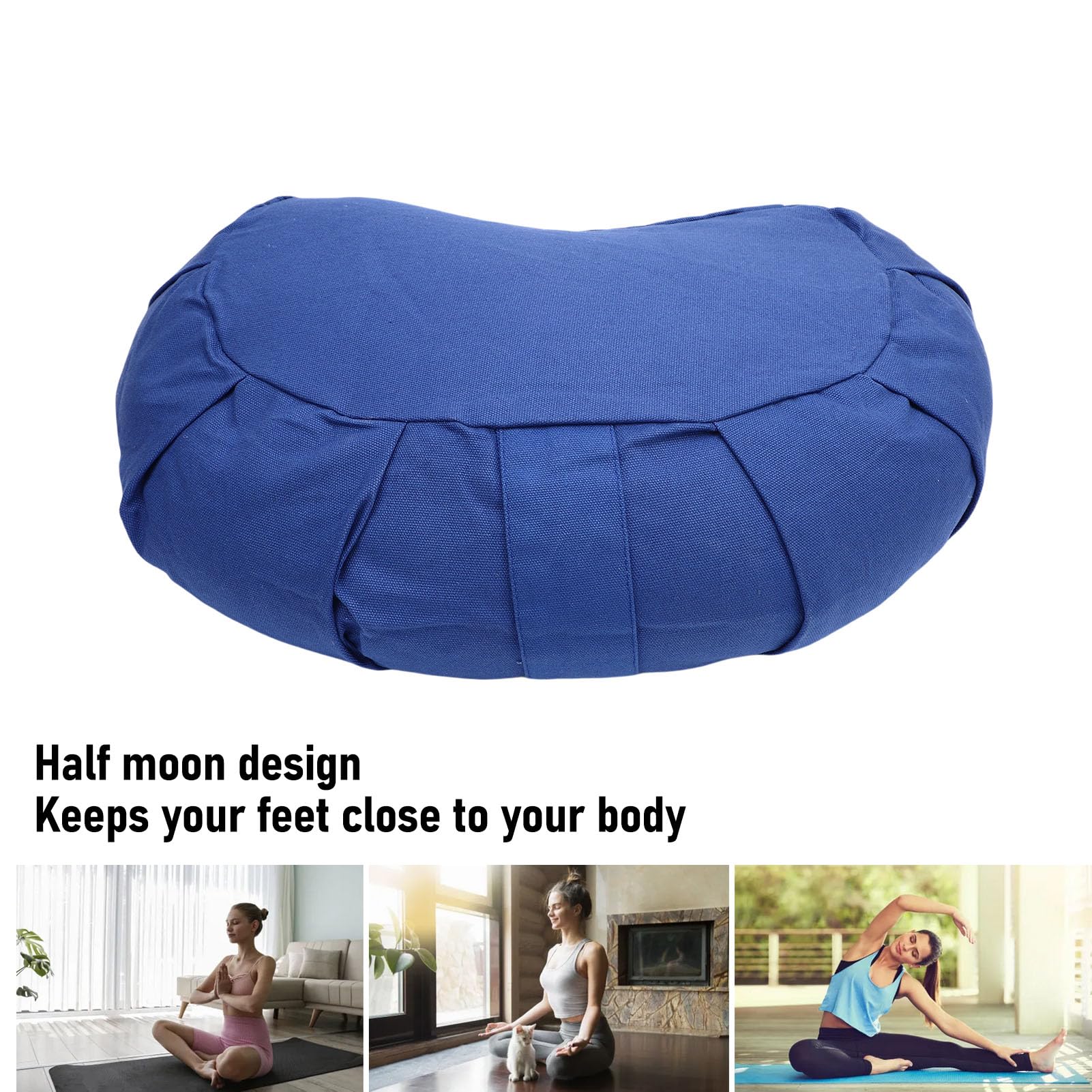 AMONIDA Cojín de Meditación de Media Luna con Cáscaras de Trigo Sarraceno, Cómodo Soporte para Meditar en Casa, Oficina o Al Aire Libre, Funda de Algodón, 41 X 24 X 12 Cm