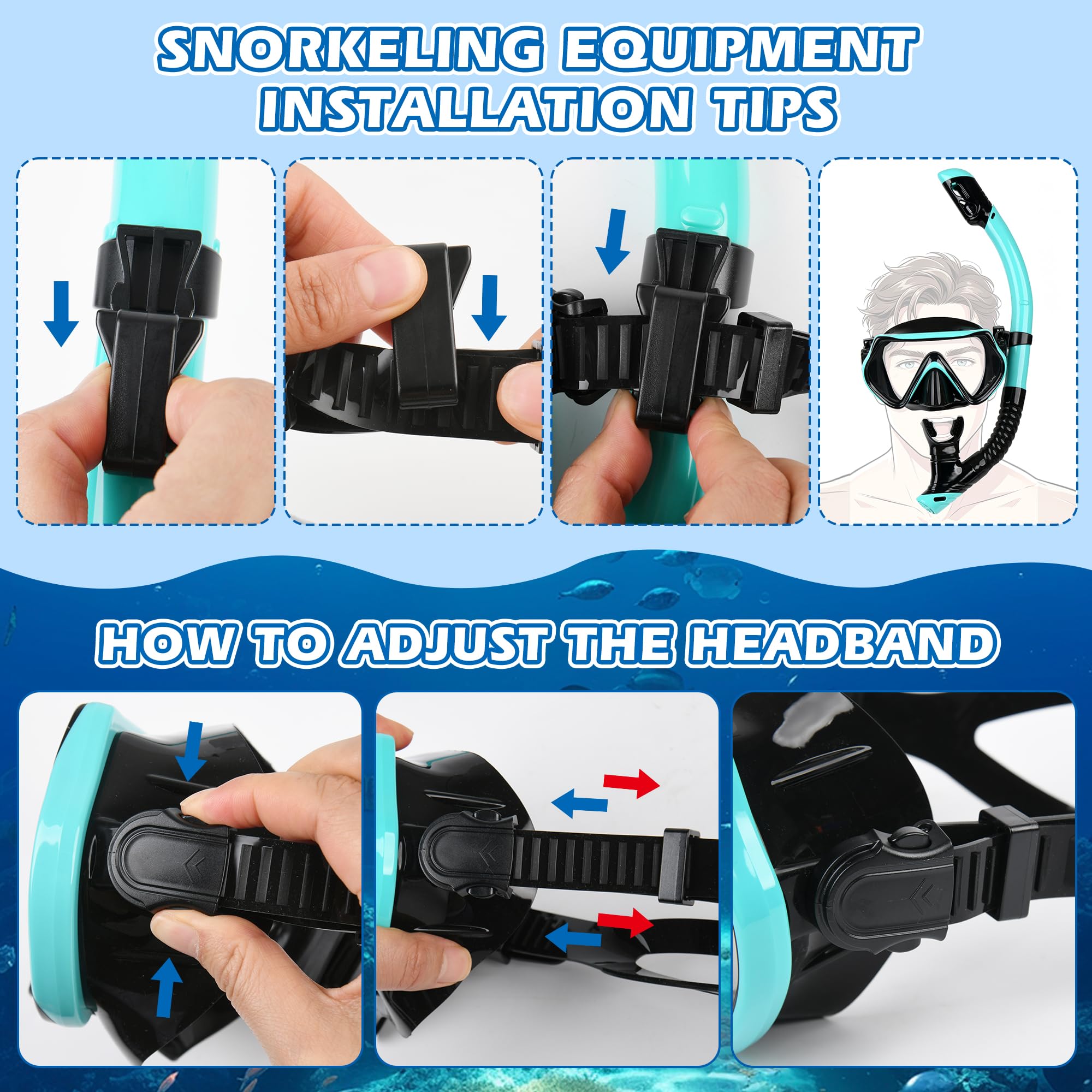 Maschera Snorkeling Adulto Panoramica 180° Antiappannante Sub, Blu Nerastro
