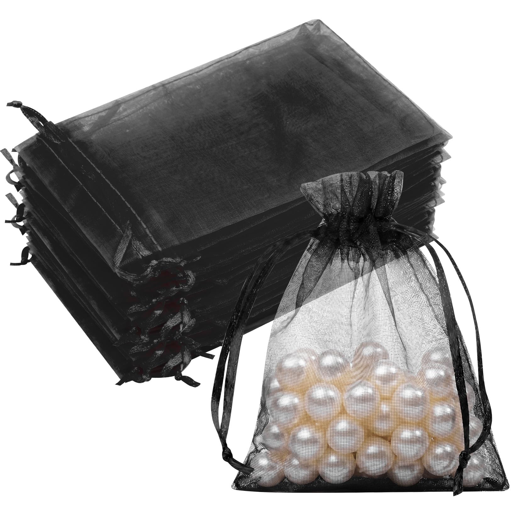 50PCS Black Organza Bags 3x4, Small Gift Bags Mesh Bag Drawstring Gift Pouches Baggies for Jewelry Candy Sachet Treats Halloween Christmas Party Favors, Mini Gifts Wrapping Supplies