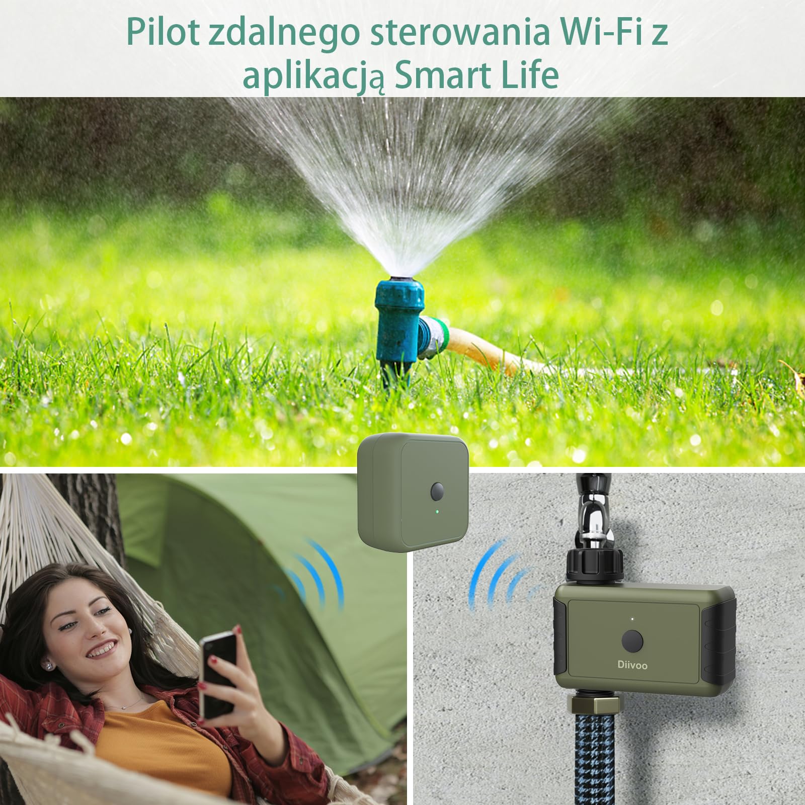 Diivoo sterowany przez aplikację, sterowany czasem i częstotliwością, do automatycznego nawadniania ogrodów i trawników na świeżym powietrzu