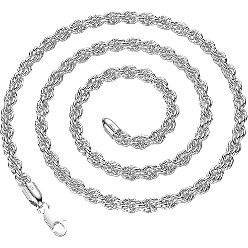925 Sterling Silver Rope Chain Lobster Clasp 2/2.5/3/4/5mm Gold Plated/Silver Chain for Men Women Silver Necklace Chain 16/18/20/22/24/26/30 Inches