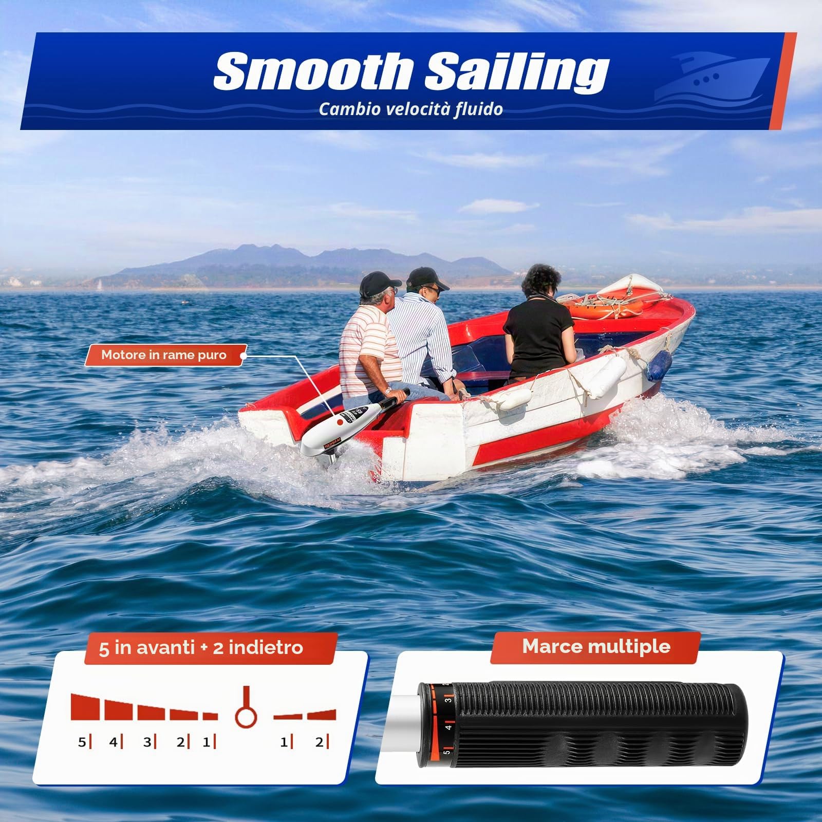 Motore Fuori Bordo Elettrico, 12V 66LBS, Barca Kayak | Rame Puro 660W, Elica 3 Pale, Pesca Fiume Acquacoltura, Manico telescopico, Carico 600kg