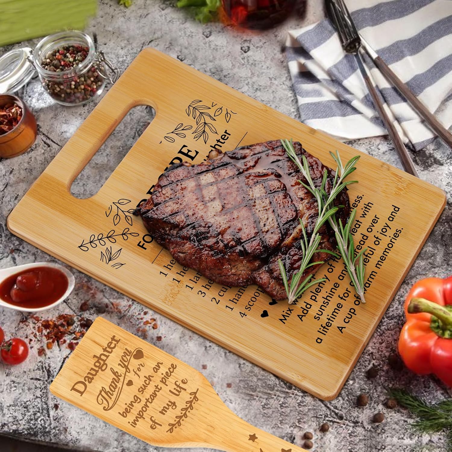 Daughter Gifts from Mom- "Recipe for a Special Daughter" Daughter Birthday Gifts Cutting Board Set, Mother Dad to Daughter Gifts for Christmas Valentines Day, Wedding Present