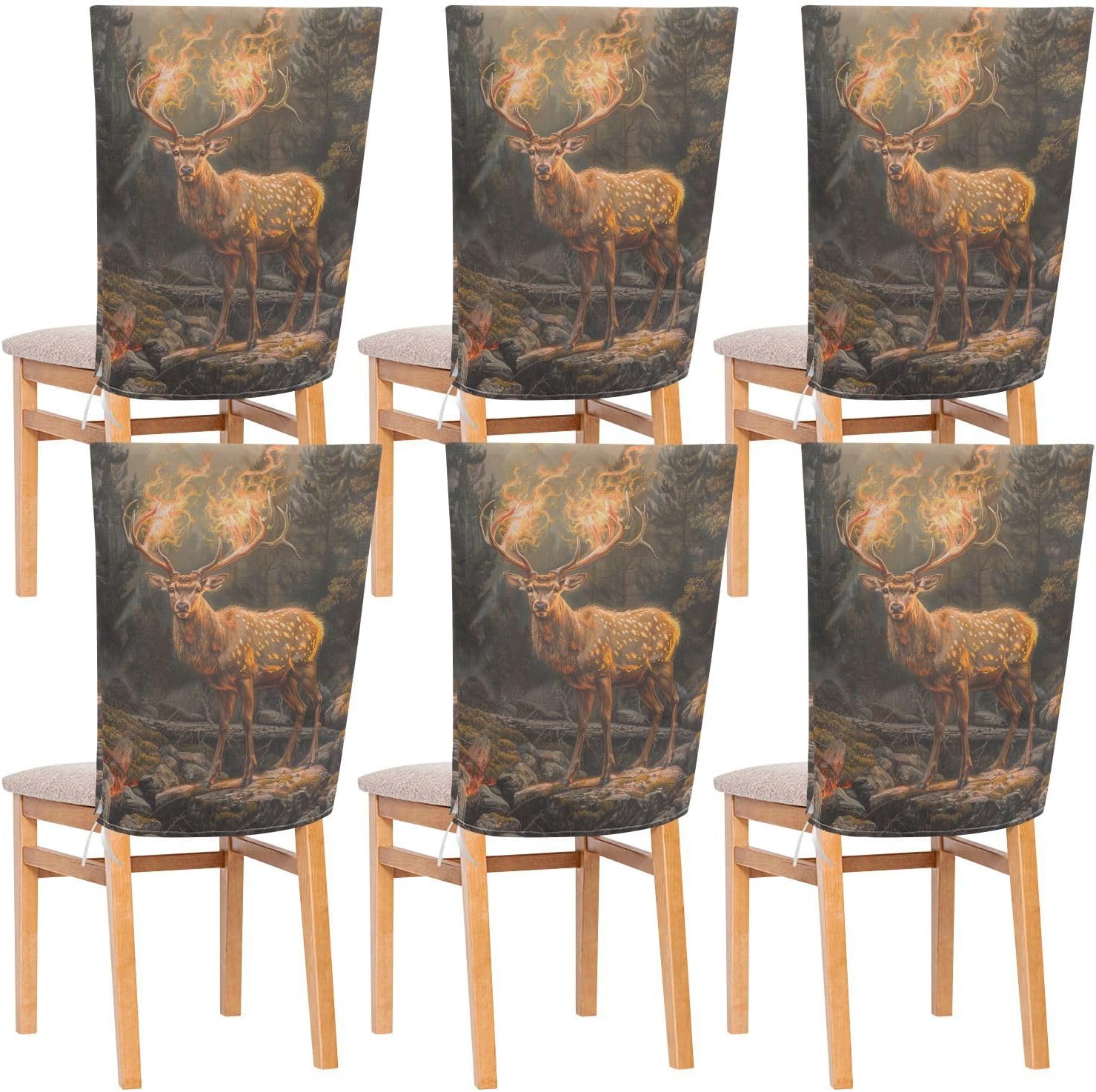 ALAZA The Deer Standing in Forest Chair Back Cover Set of 6, Washable Reusable Removable Chair Slipcovers Decorative Chair Cover for Home Kitchen Wedding Party