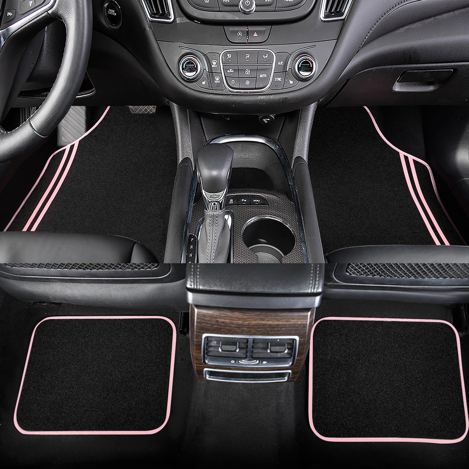 August Auto Universal Fit Pink Trim Design Carpet Car Floor Mats Fit for Sedan SUVs Truck Vans Set — view 3