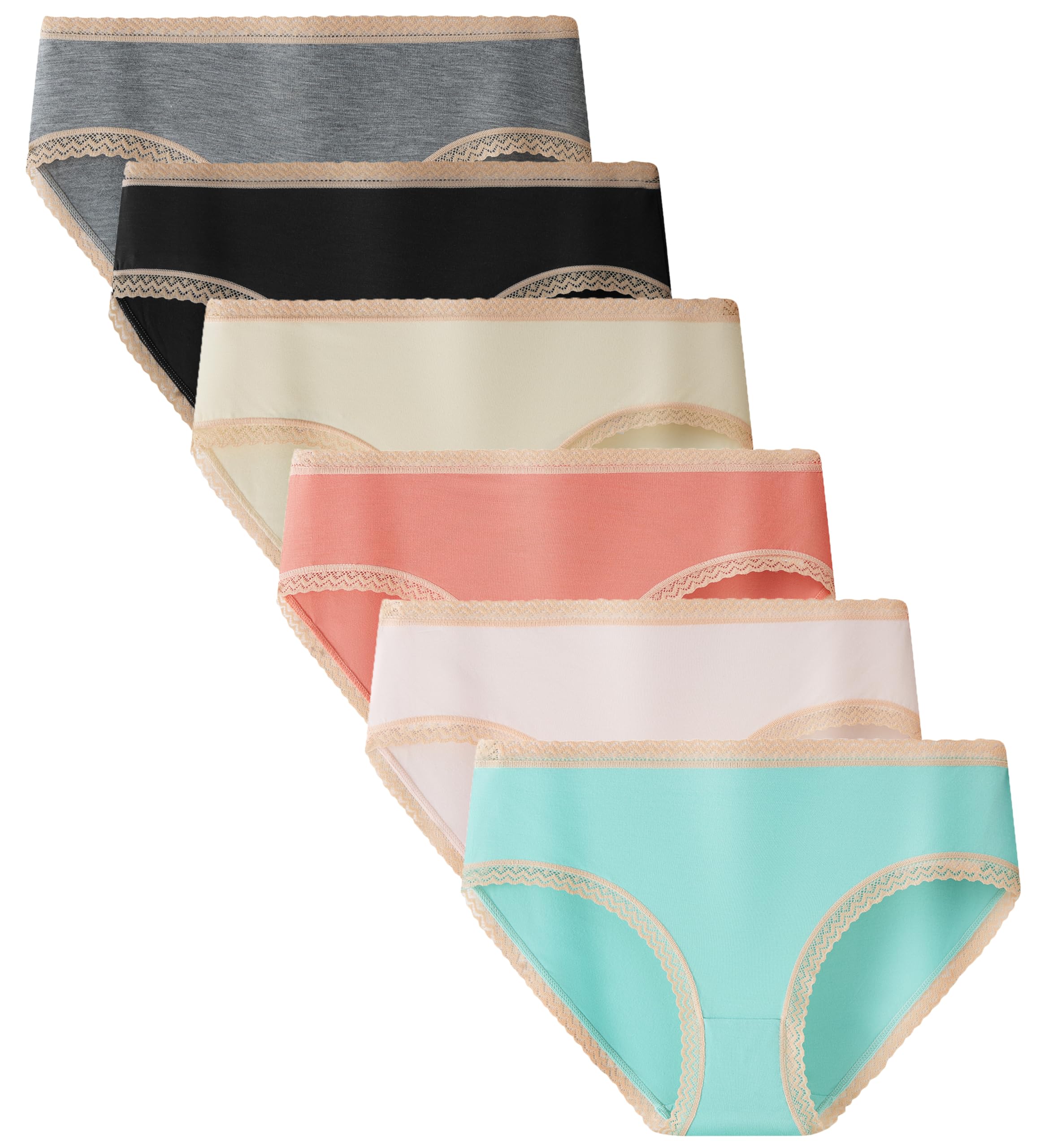 Sladatona Teen Girls Viscose From Bamboo Underwear Girls Lace Trim Tagless Soft Briefs pack of 6