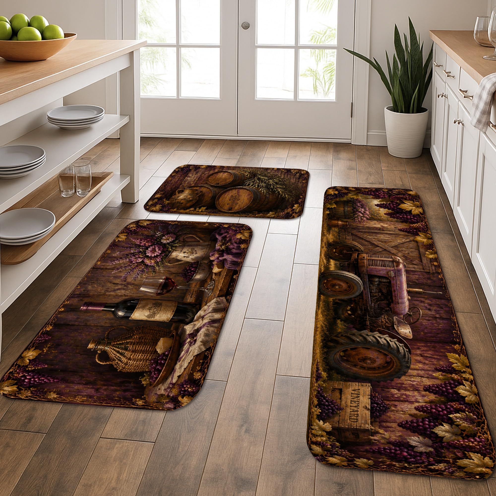 Tapis de cuisine doux pour sol fatigué lot de 3 tapis rustiques vintage lavables