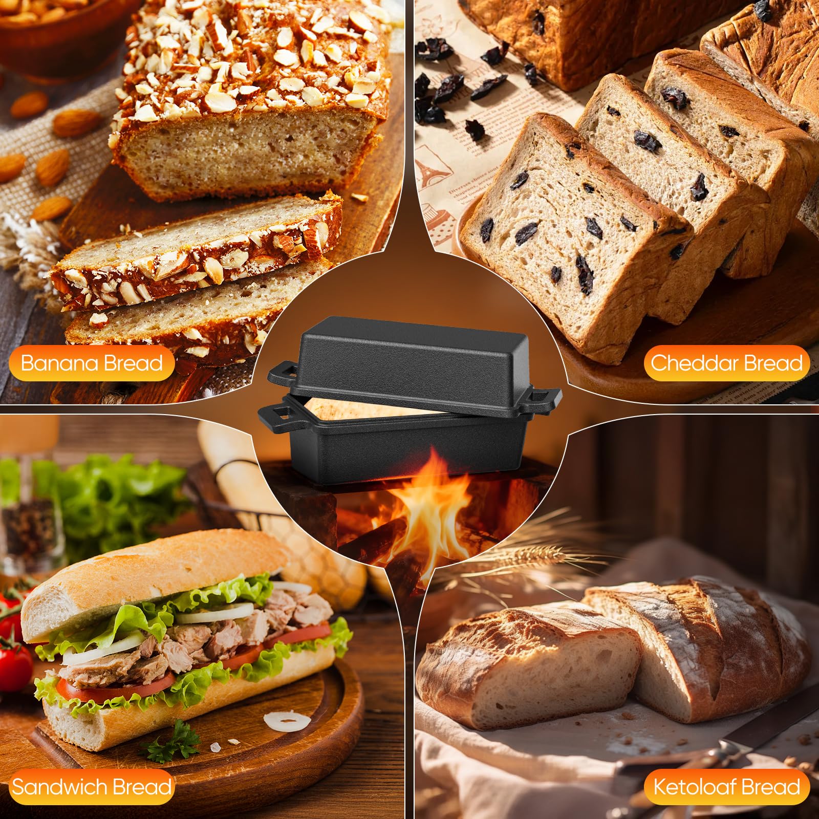 Moule à pain avec couvercle, pot en fonte, idéal comme moule à pain, accessoires de pain, oule à pain et gâteau, Acier Antiadhérent Bicouche sans PFAS -32cm*13cm