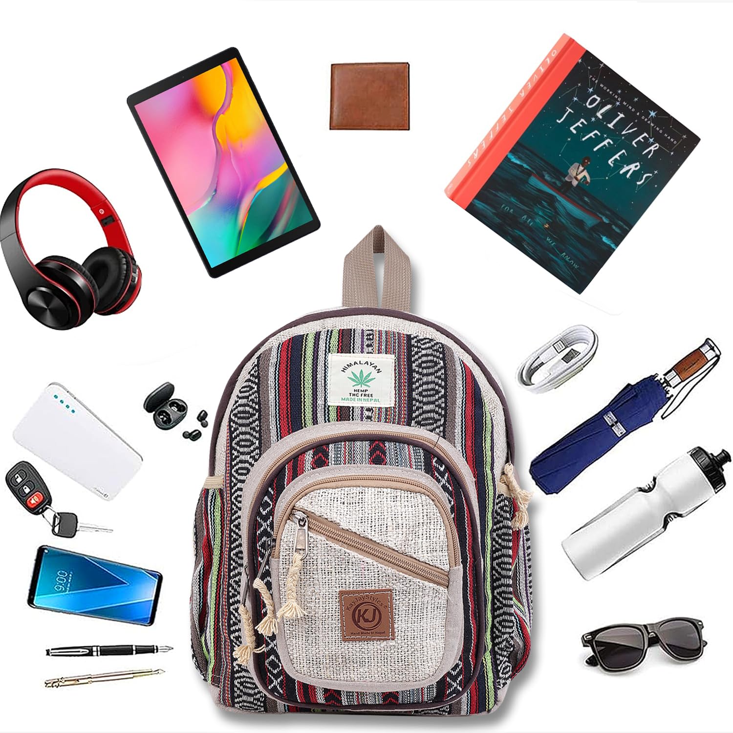 Zaino fatto a mano in canapa naturale Nepal per donne e ragazze, piccolo zaino leggero, Daypack1, M
